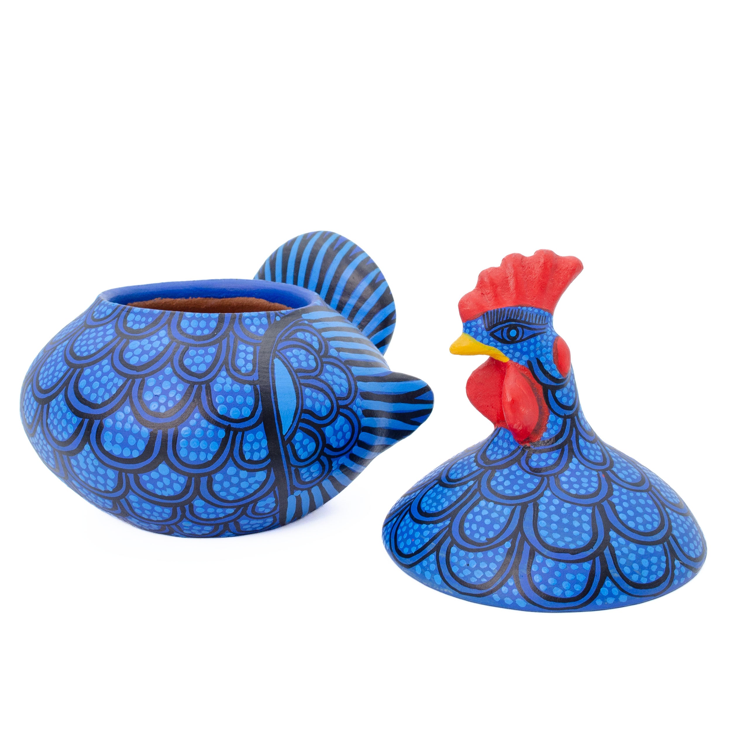 Hand Painted Clay Chicken Bowl with Lid