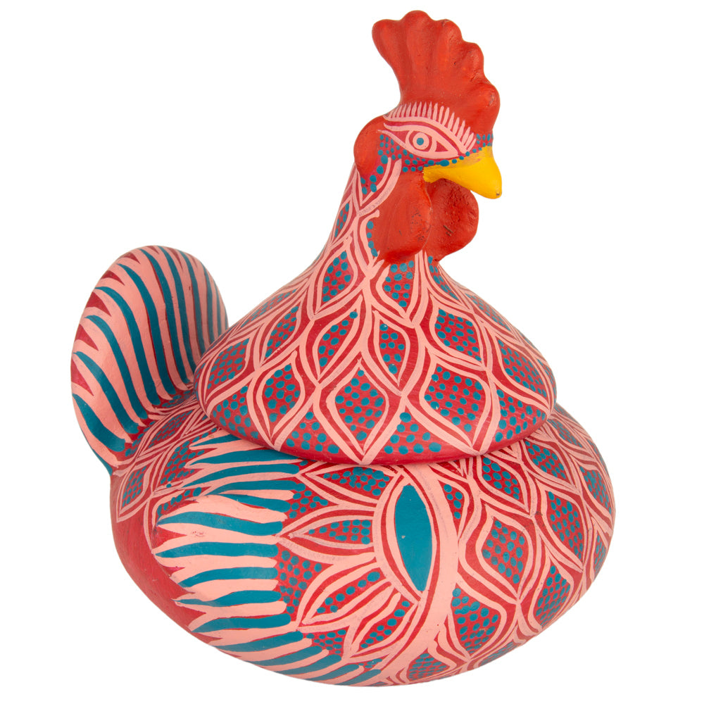 Hand Painted Clay Chicken Bowl with Lid
