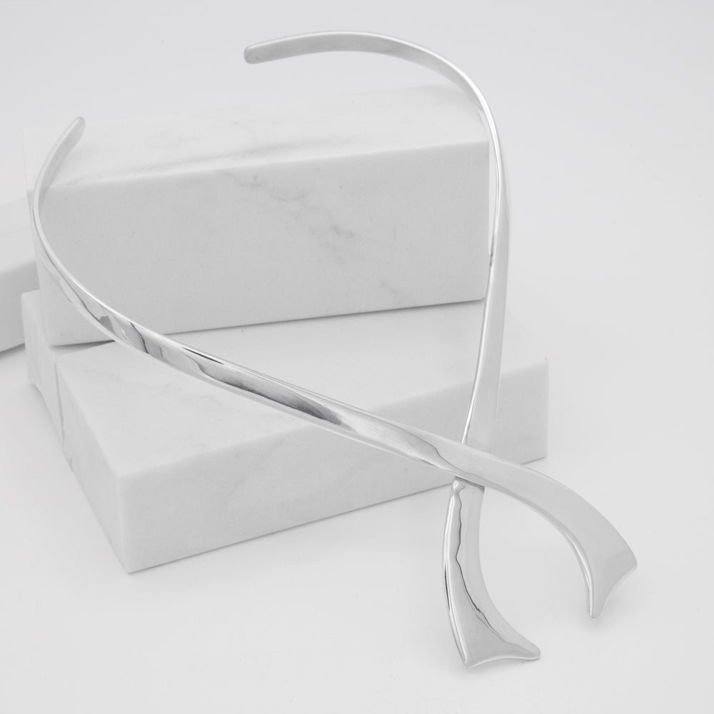 Sterling Silver Ribbon Collar Necklace