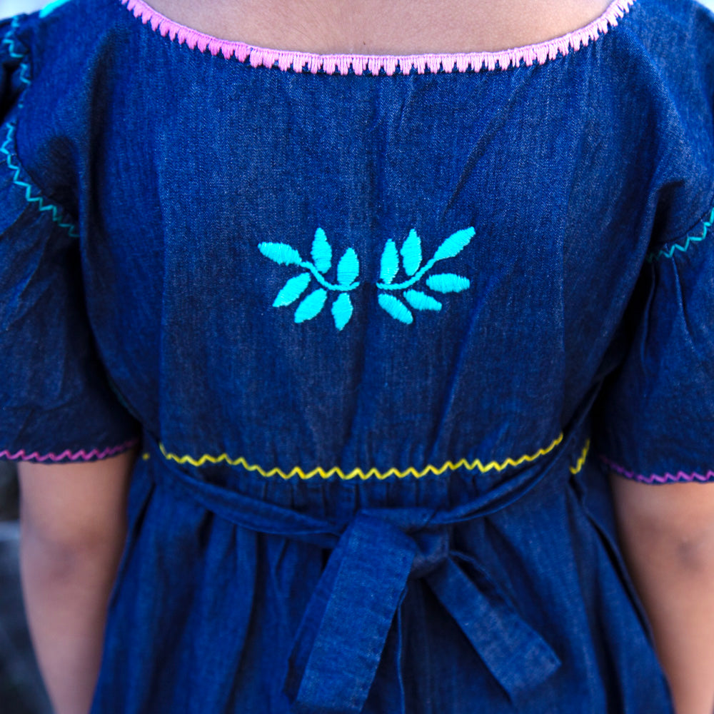 Girls Denim Embroidered Dress