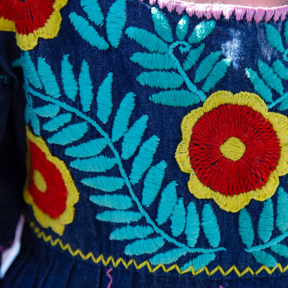 Girls Denim Embroidered Dress