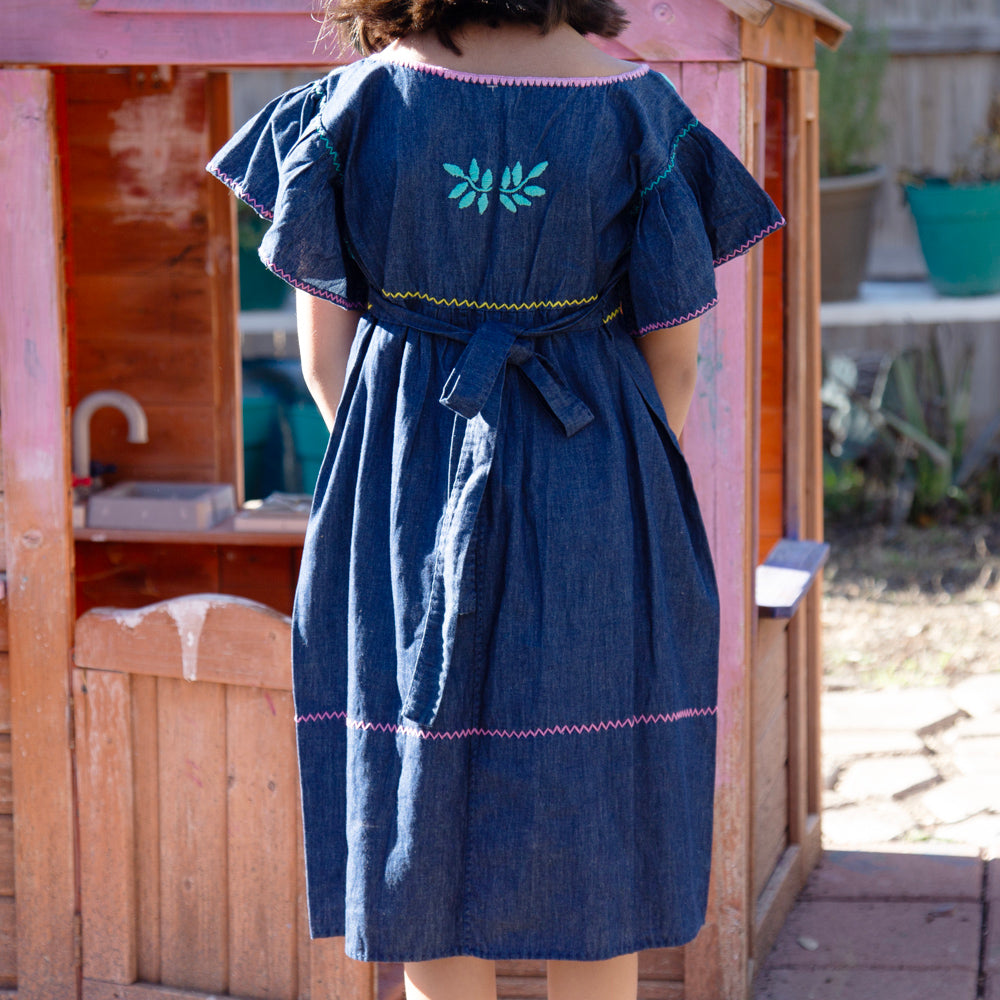 Girls Denim Embroidered Dress