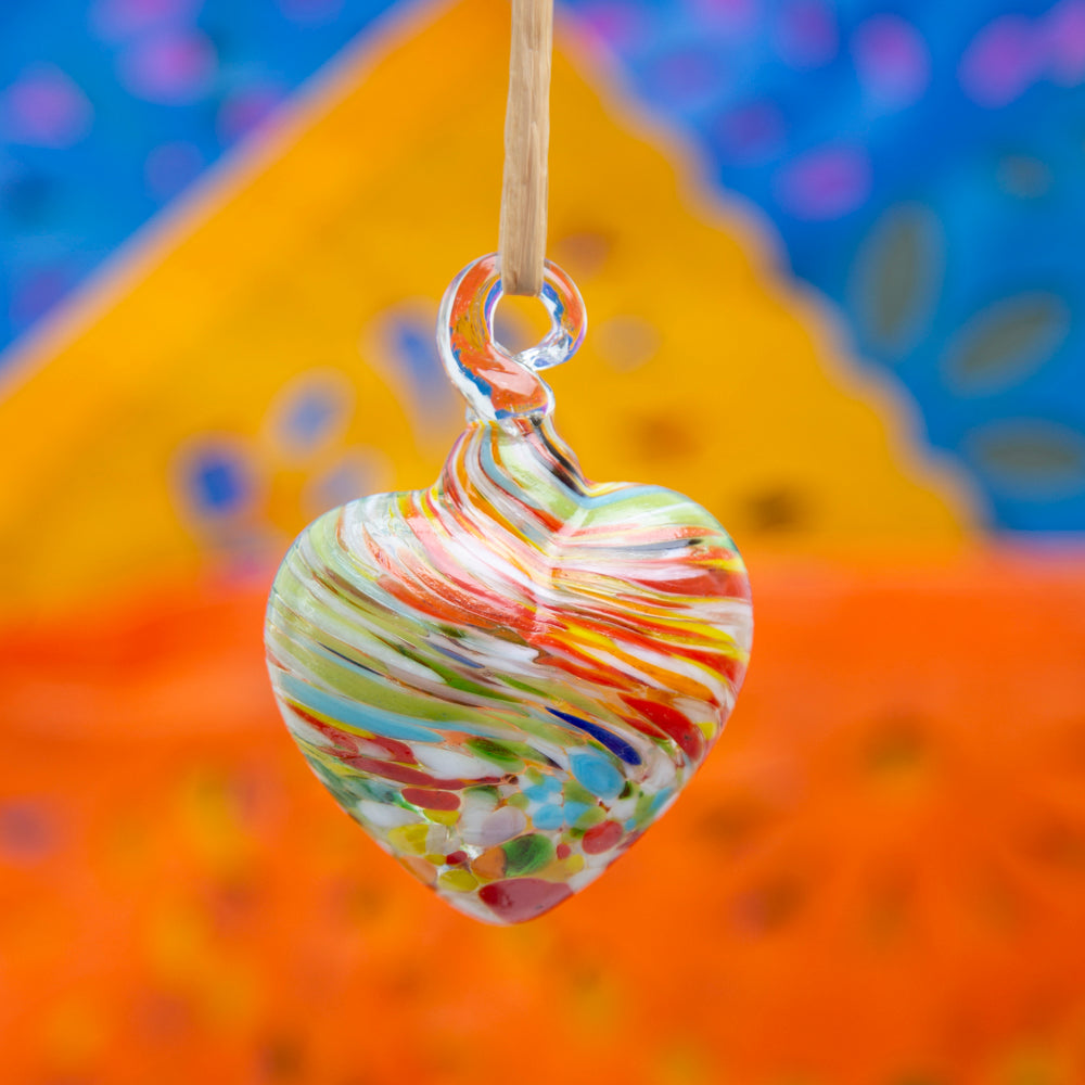 Tonalá Multicolor Blown Glass Hanging Heart Ornament