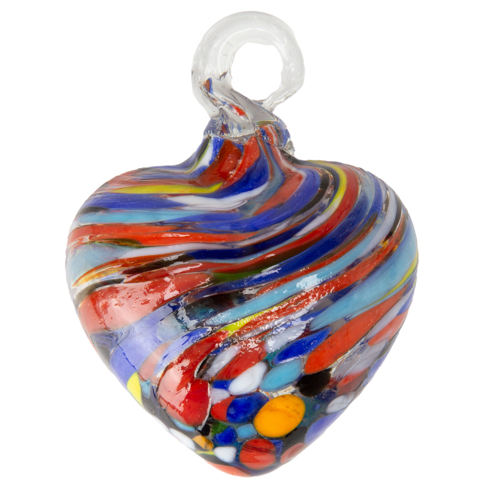 Tonalá Multicolor Blown Glass Hanging Heart Ornament