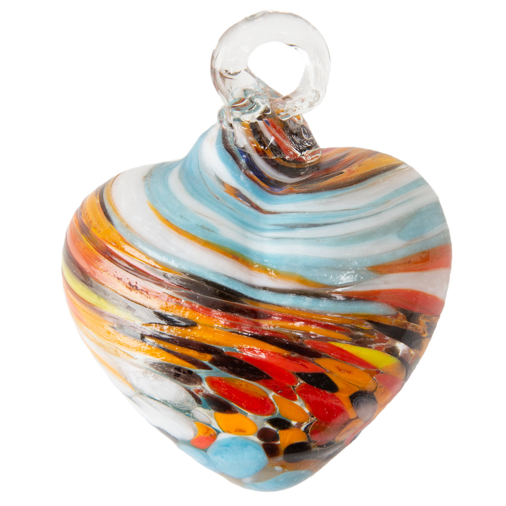 Tonalá Multicolor Blown Glass Hanging Heart Ornament