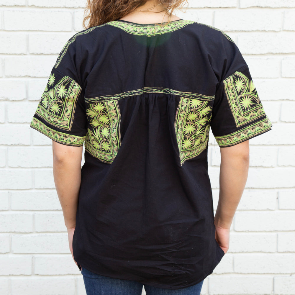 Tsu'uj Embroidered Blouse with Decorative Lace Up Front