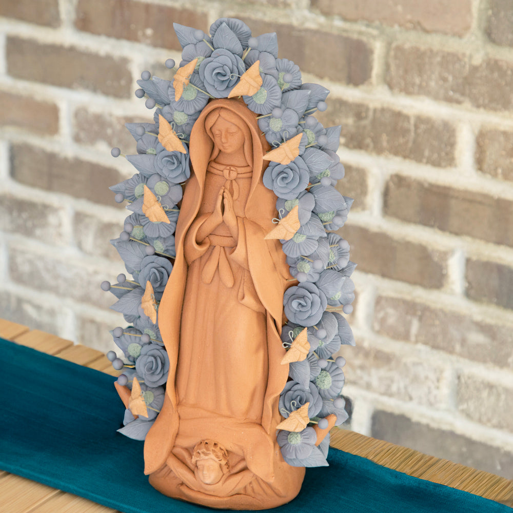 Blue Virgen de Guadalupe Barro Pigmentado Clay Sculpture