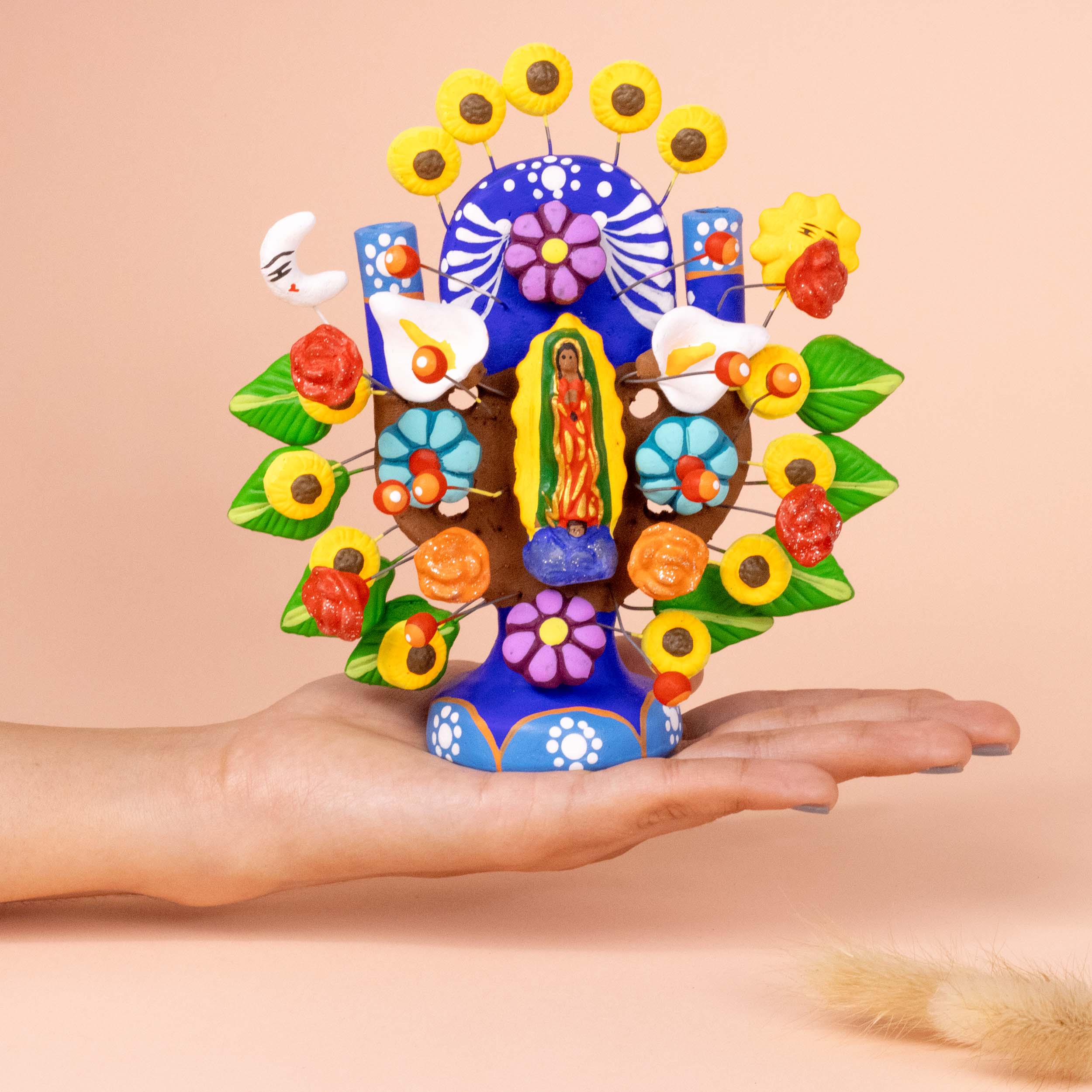 Virgen de Guadalupe Small Tree of Life Clay Sculpture