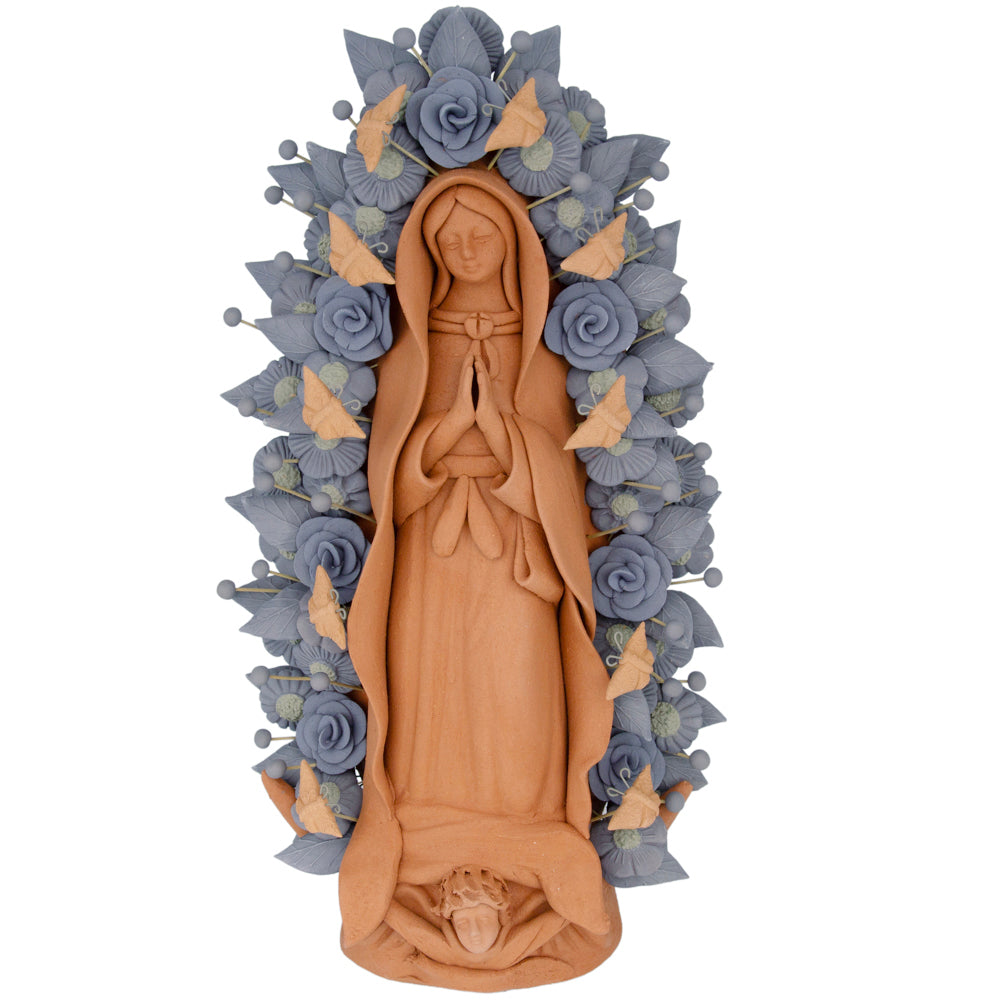 Blue Virgen de Guadalupe Barro Pigmentado Clay Sculpture