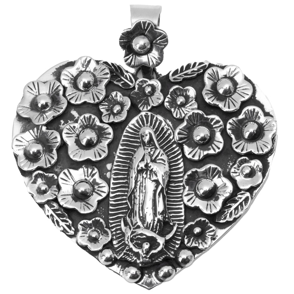 Sterling Silver Virgencita Corazon Pendant