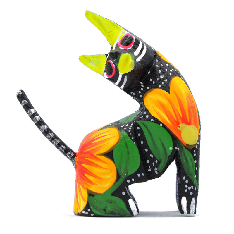 Hand Painted Neck Side Bend Cat Wooden Figurine