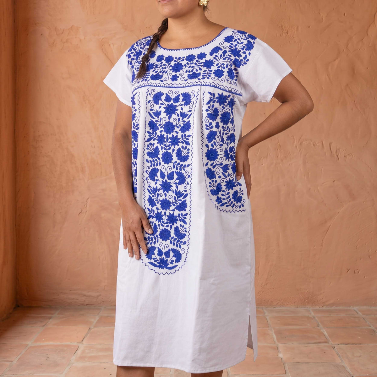 Chilac Floral Embroidered Mexican Short Dress