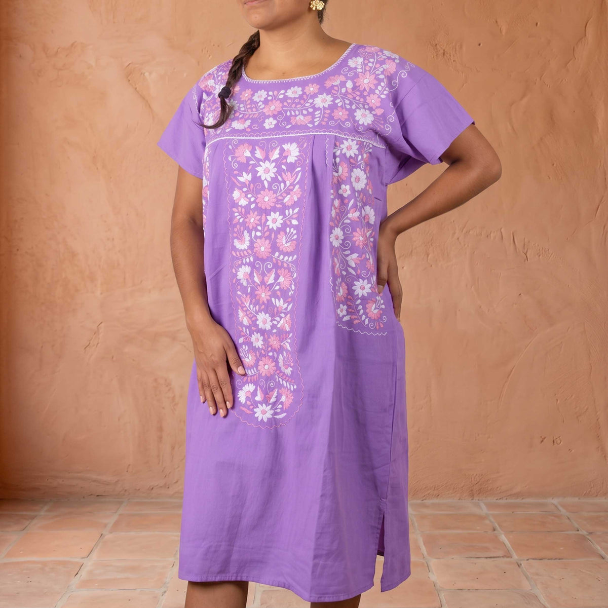 Chilac Floral Embroidered Mexican Short Dress