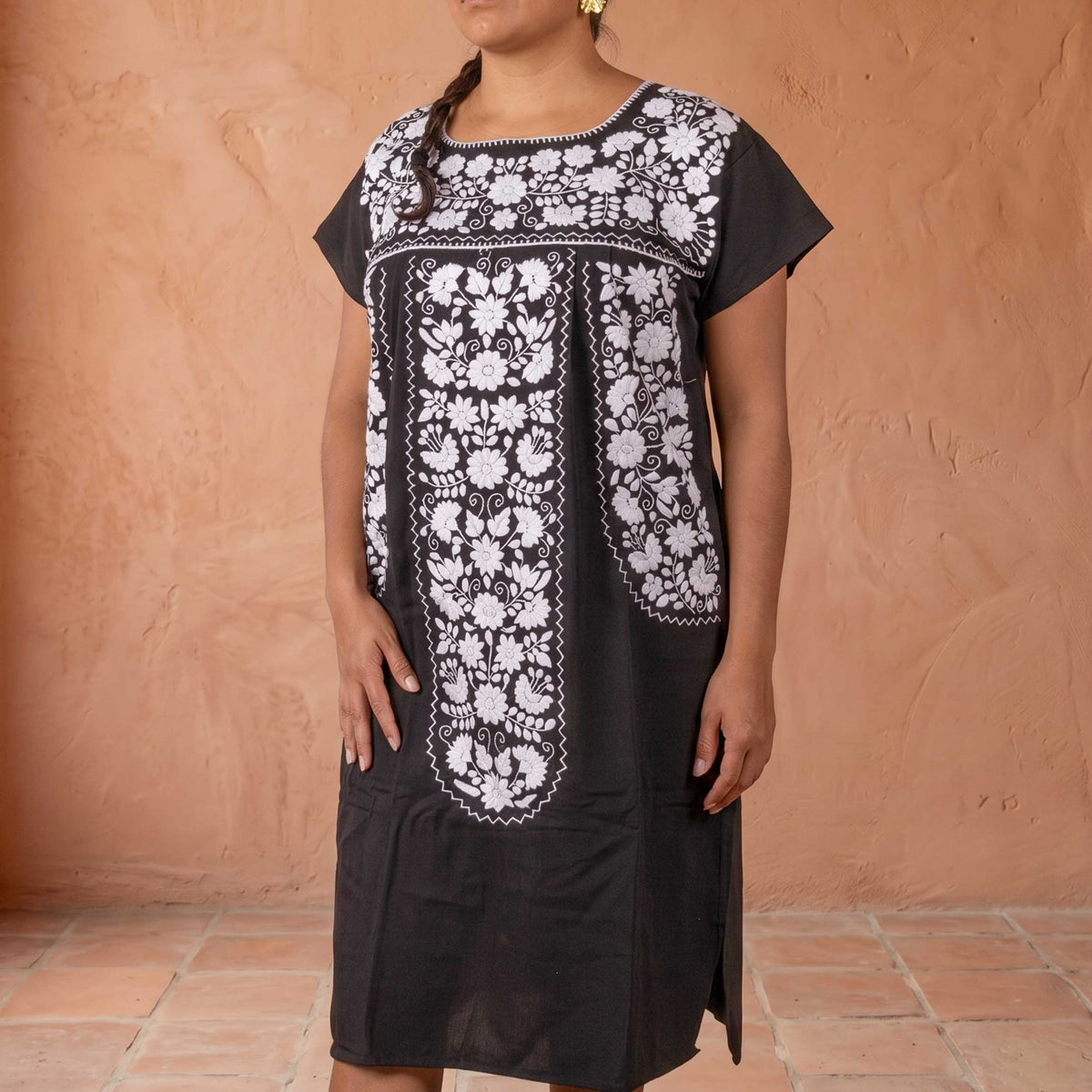 Chilac Floral Embroidered Mexican Short Dress