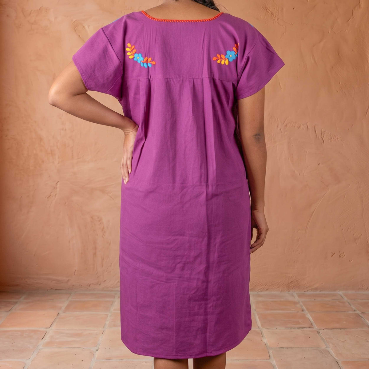 Chilac Floral Embroidered Mexican Short Dress