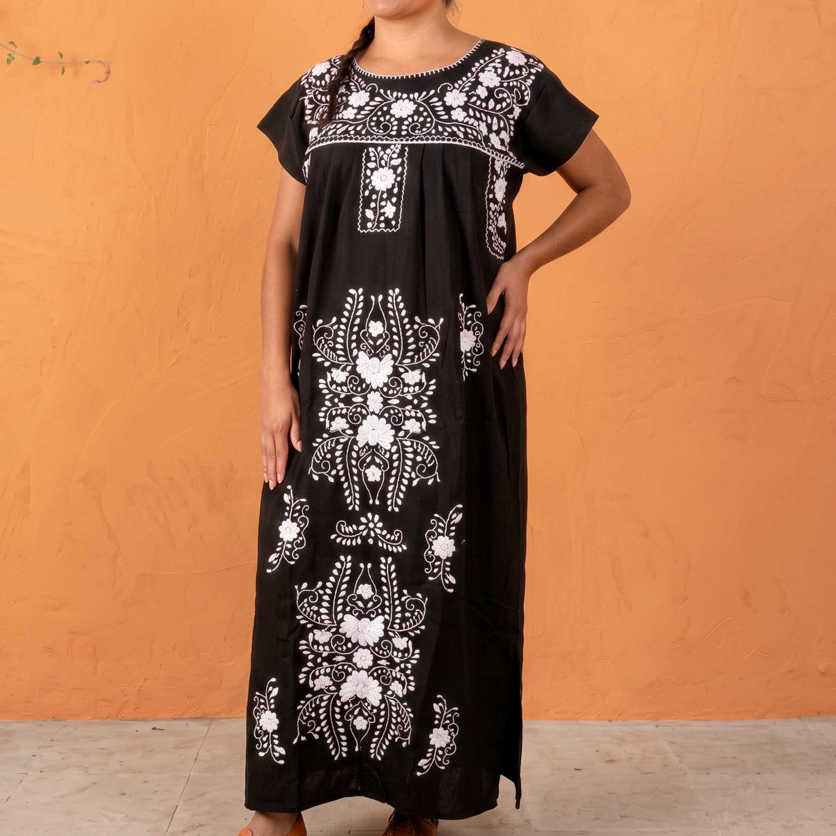 Chilac Floral Embroidered Mexican Long Dress