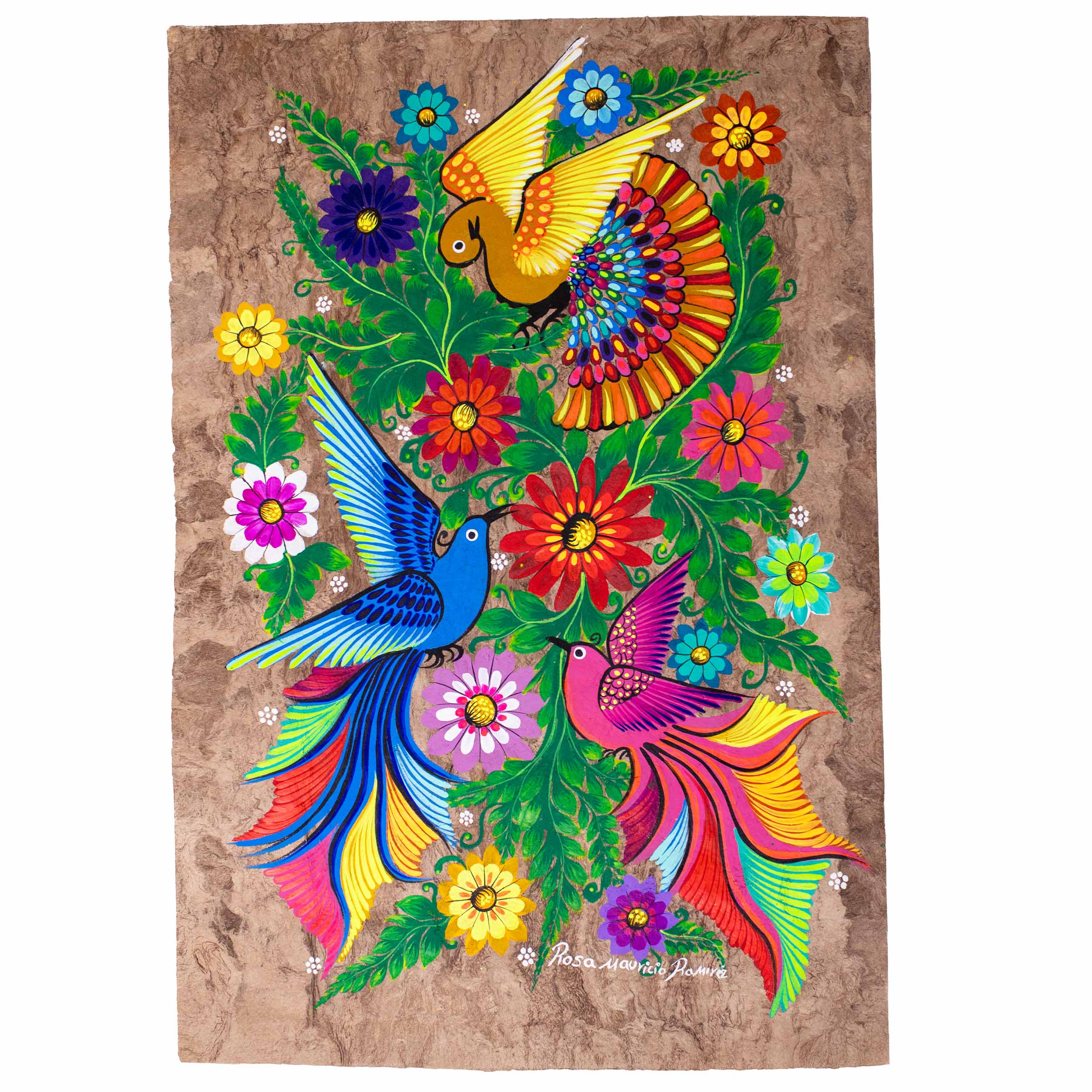 Hand-Painted Papel Amate Xalitla Painting by Rosa