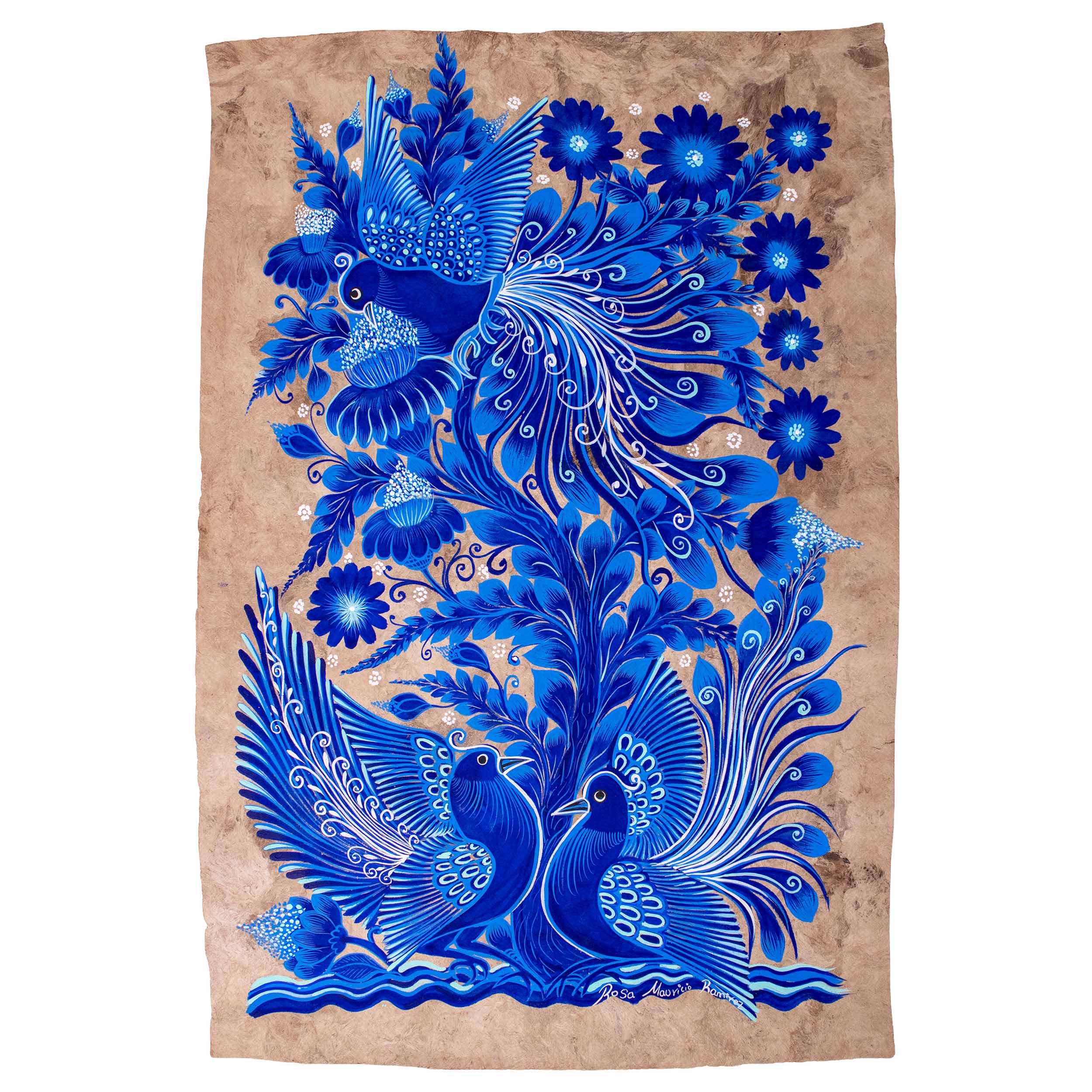 Hand-Painted Papel Amate Xalitla Painting by Rosa