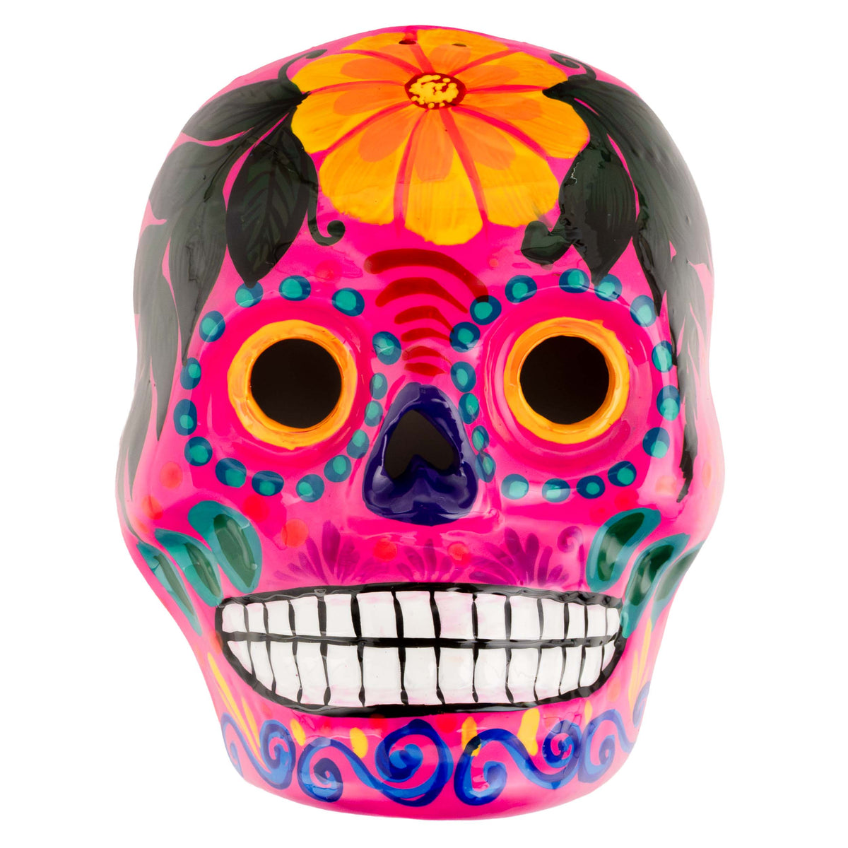 Hand-Painted Xalitla Clay Sugar Skull Wall Art Mask