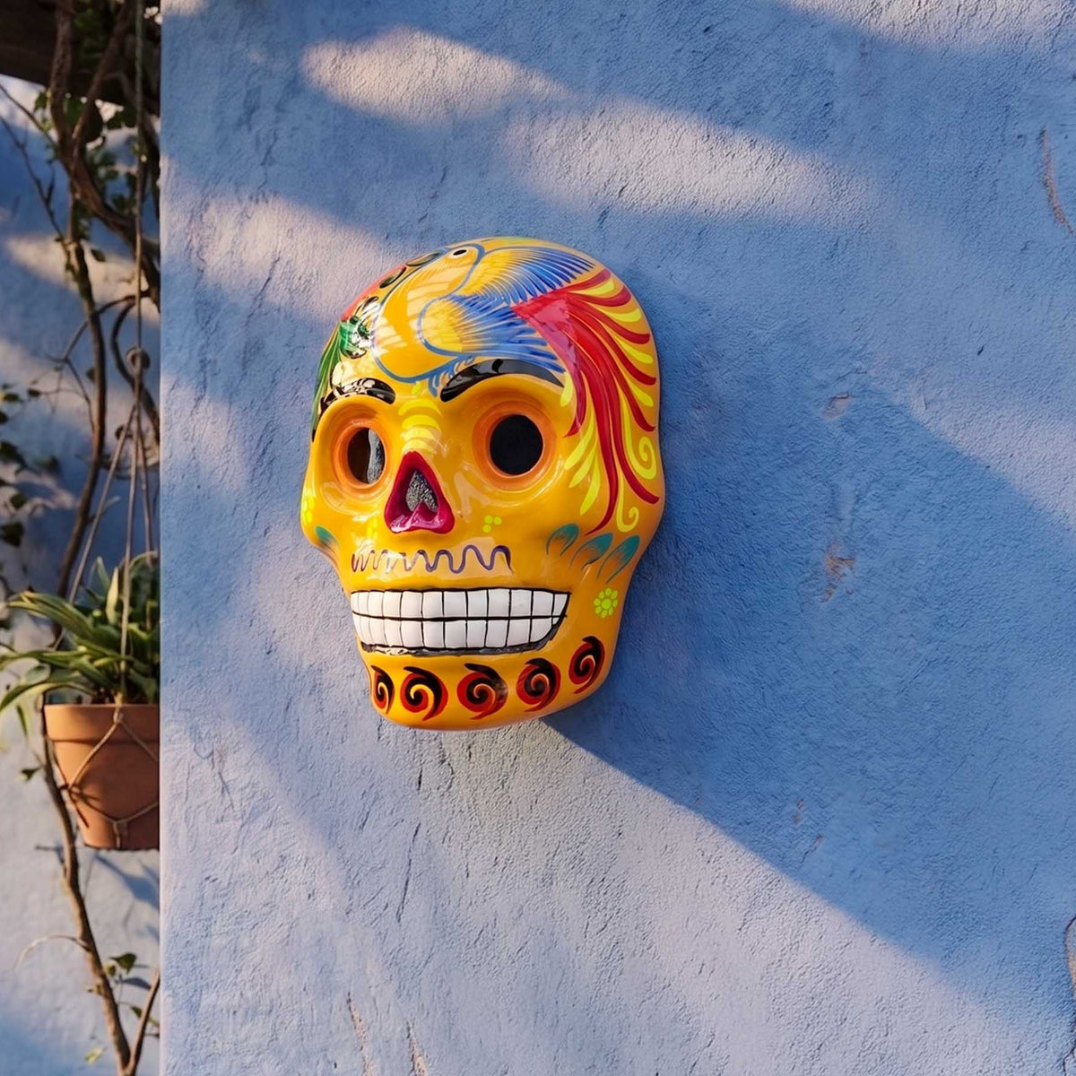 Hand-Painted Xalitla Clay Sugar Skull Wall Art Mask