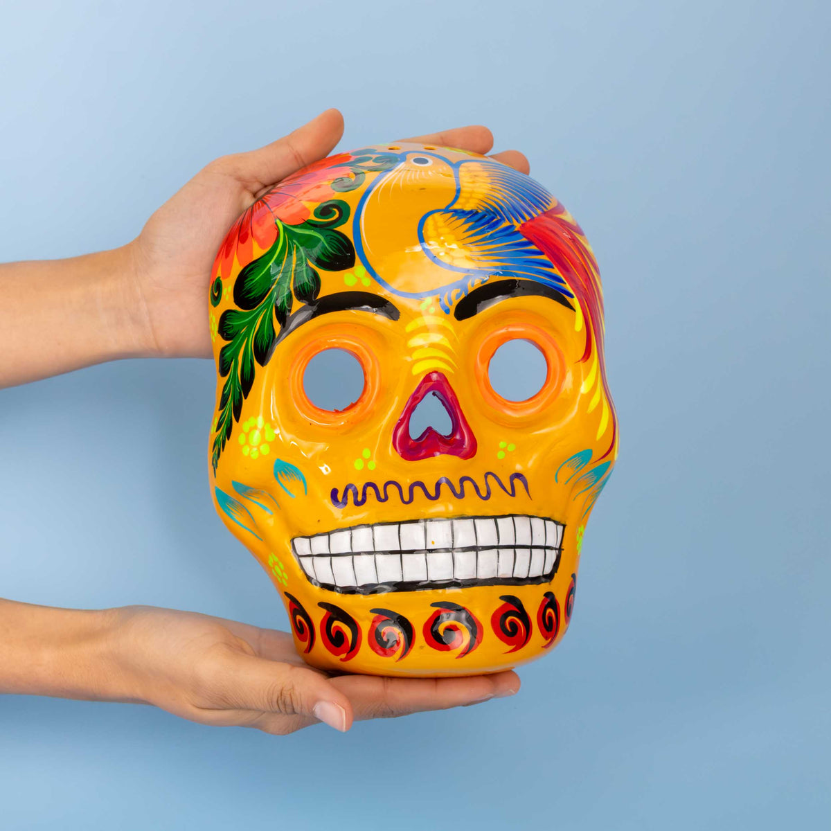 Hand-Painted Xalitla Clay Sugar Skull Wall Art Mask