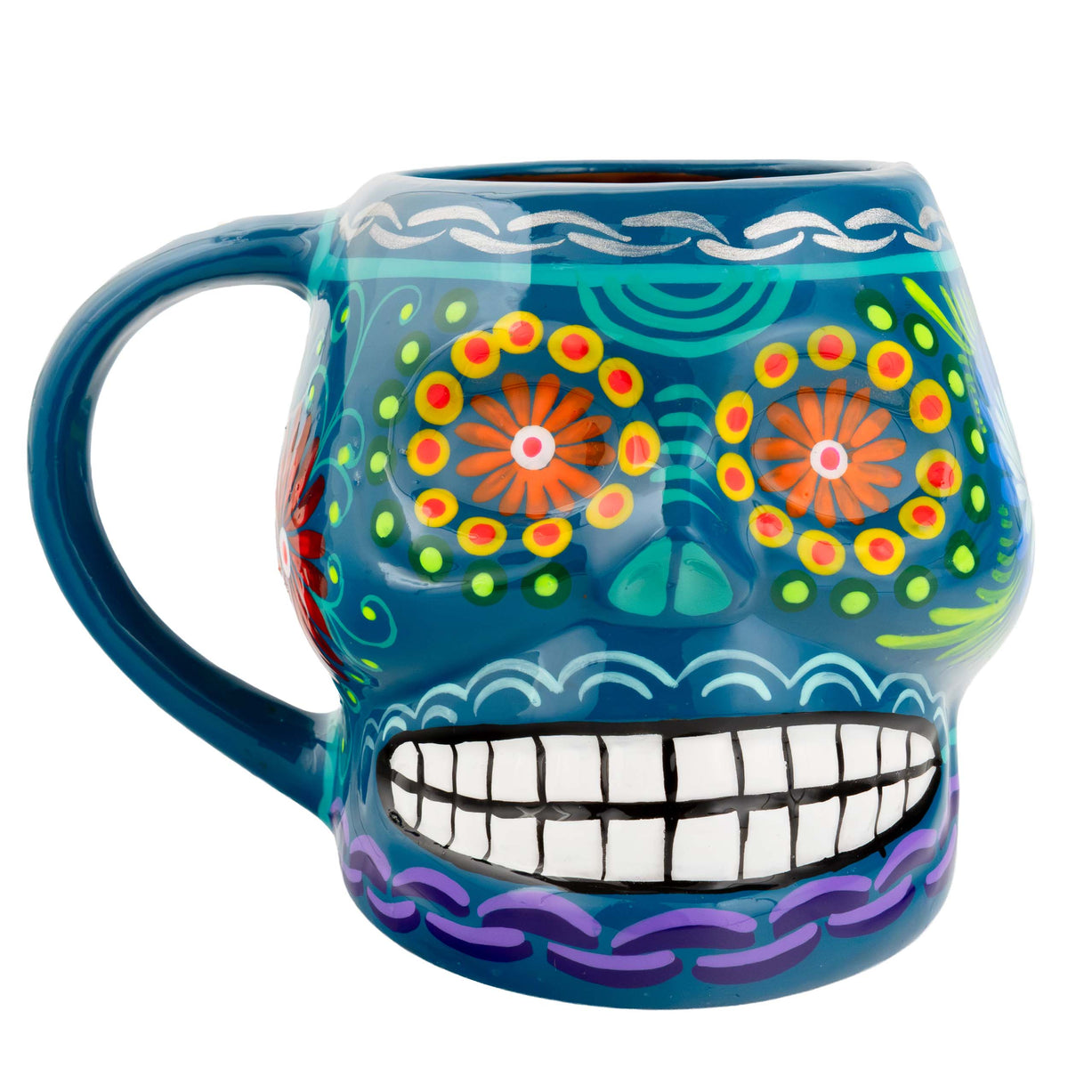 Sugar Skull Hand Painted Xalitla Clay Mug
