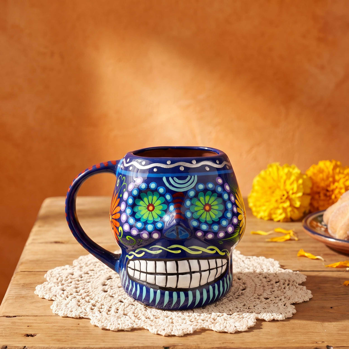 Sugar Skull Hand Painted Xalitla Clay Mug