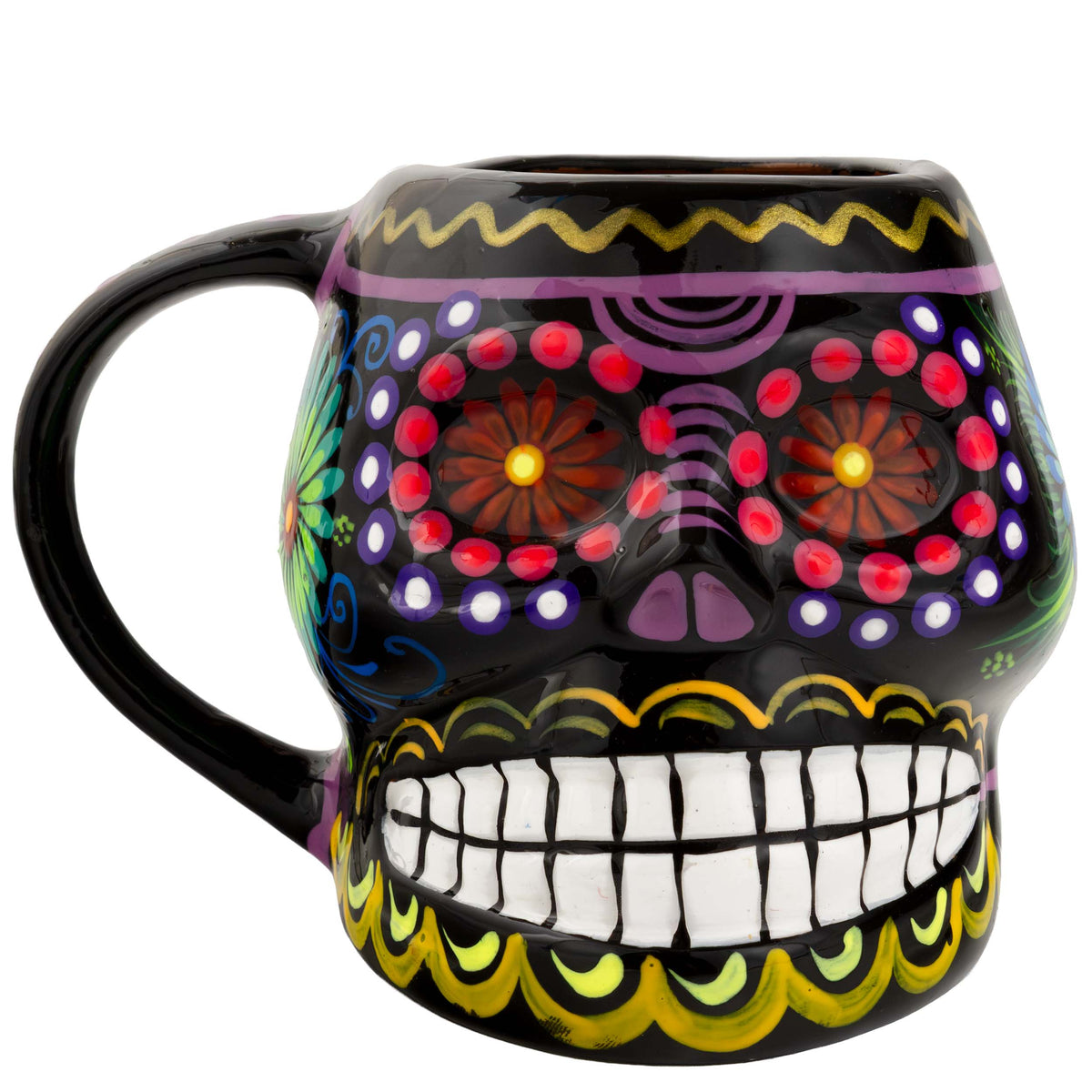 Sugar Skull Hand Painted Xalitla Clay Mug