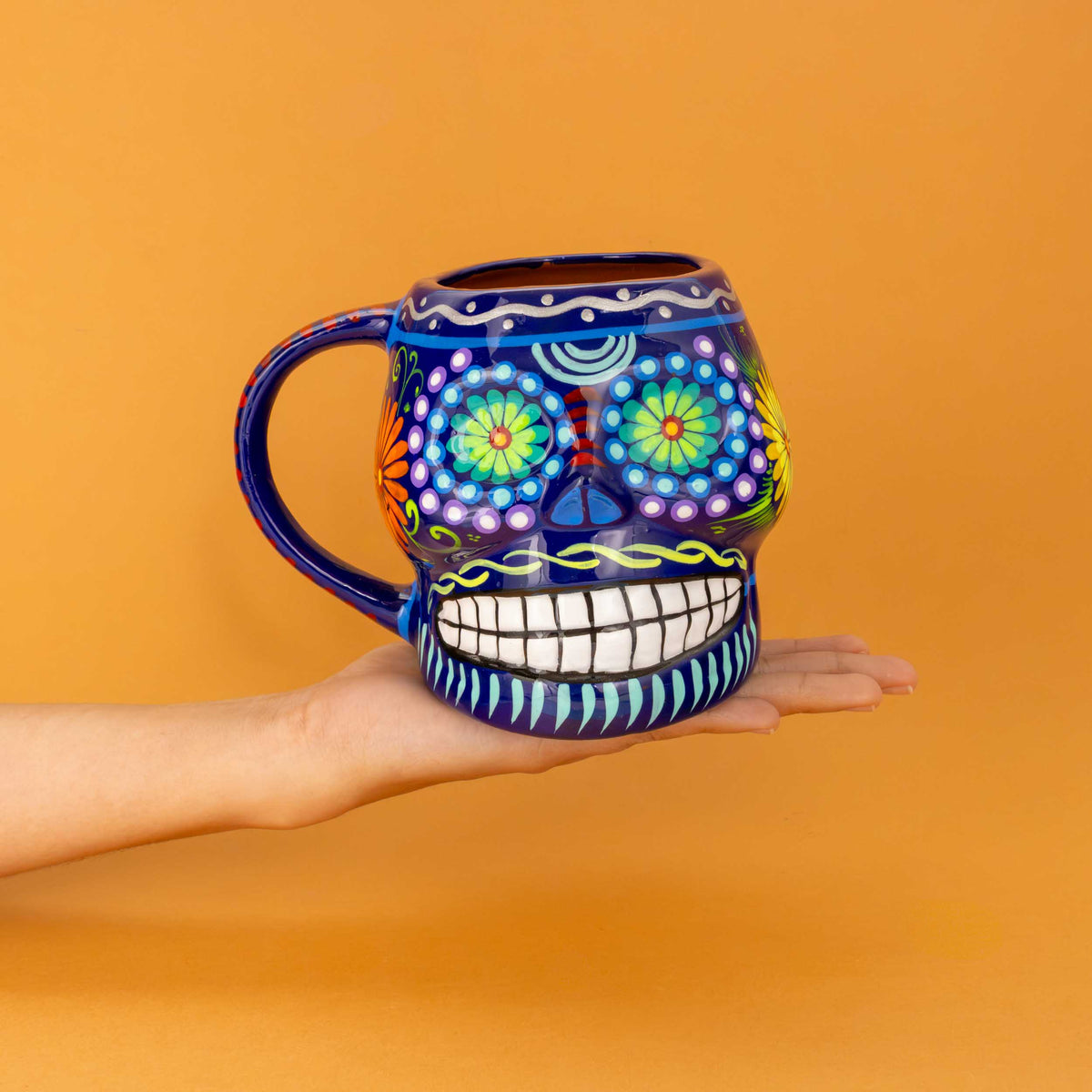 Sugar Skull Hand Painted Xalitla Clay Mug
