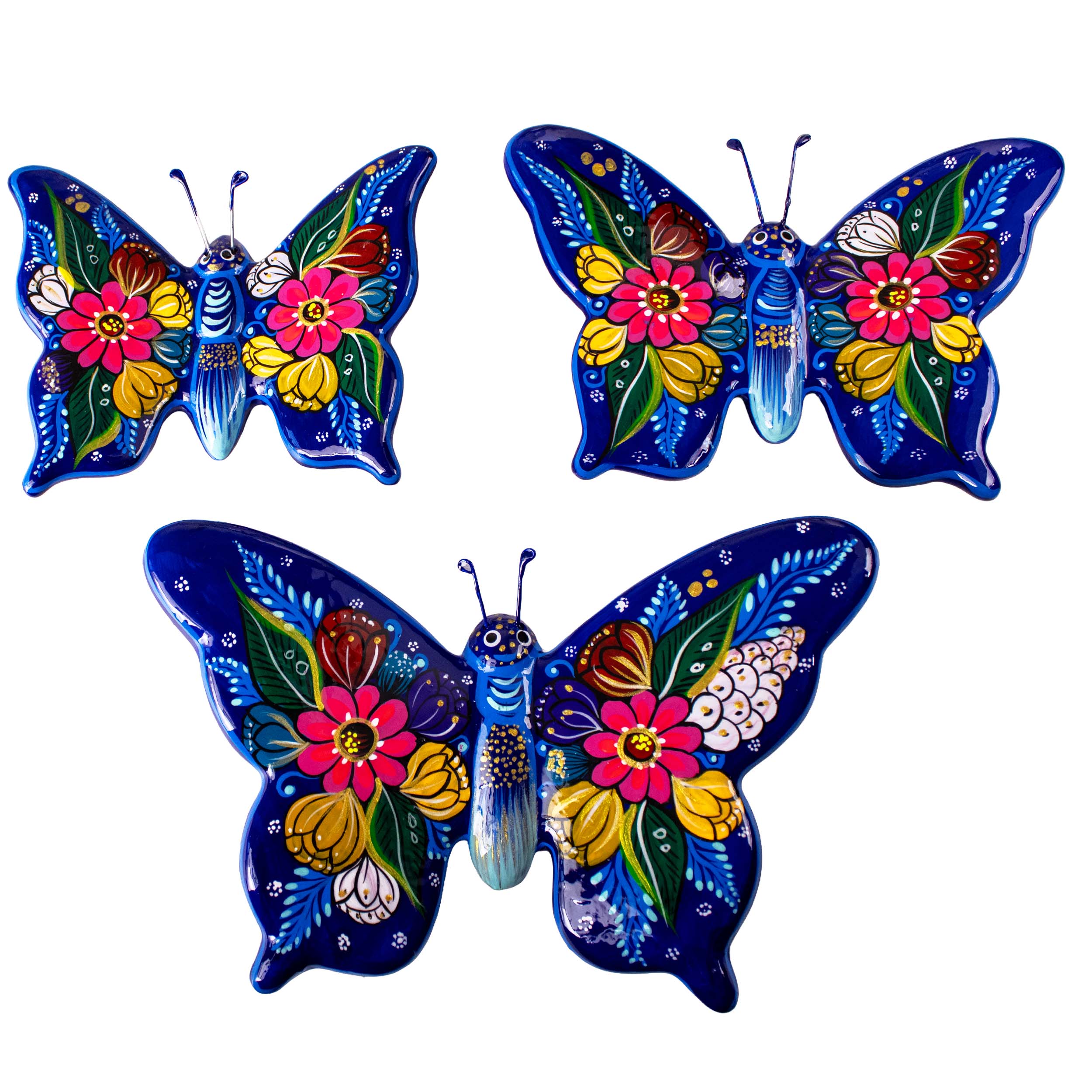 Hand-Painted Xalitla Butterfly Set of 3 Wall Decor