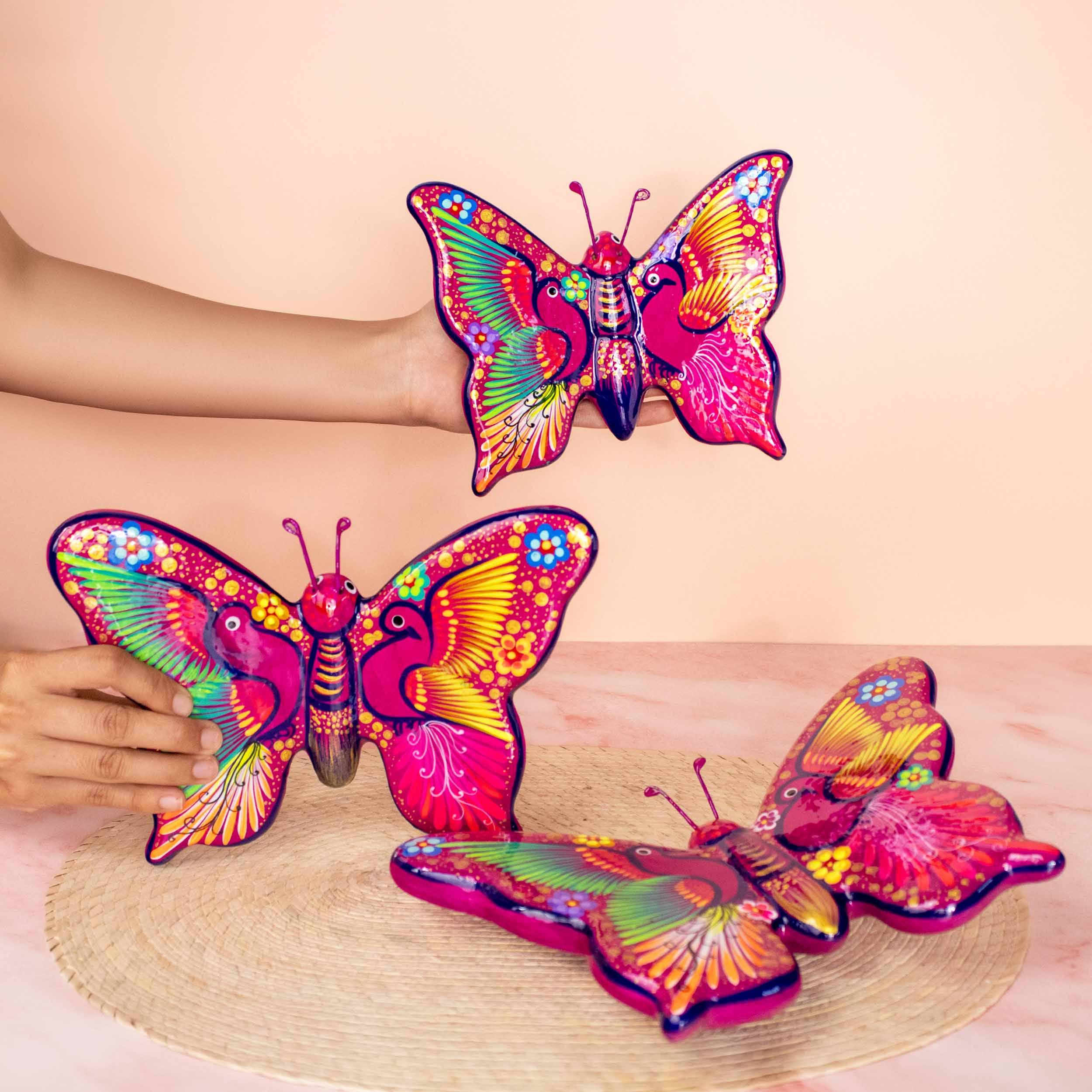 Hand-Painted Xalitla Butterfly Set of 3 Wall Décor | Lolo Mexican