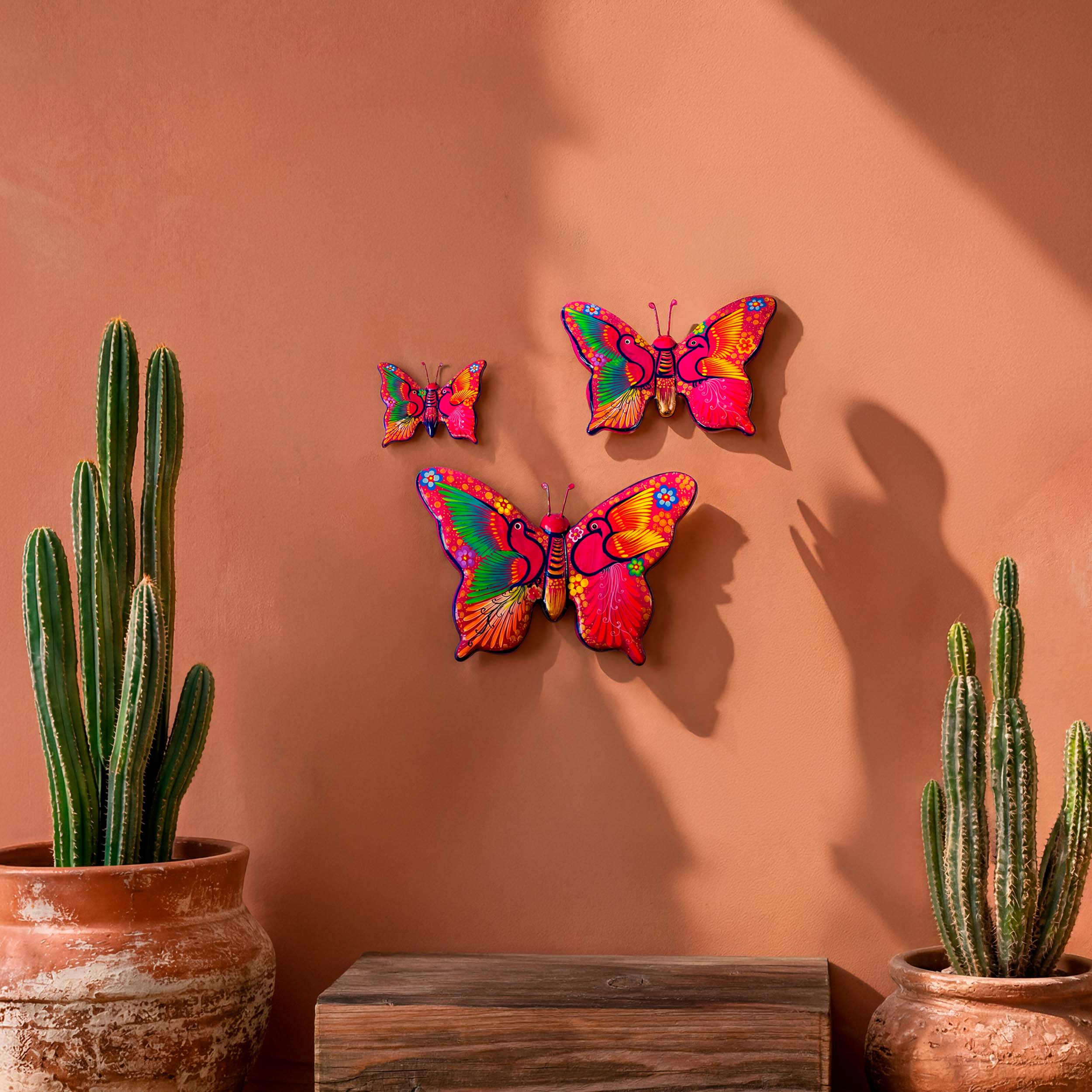 Hand-Painted Xalitla Butterfly Set of 3 Wall Decor