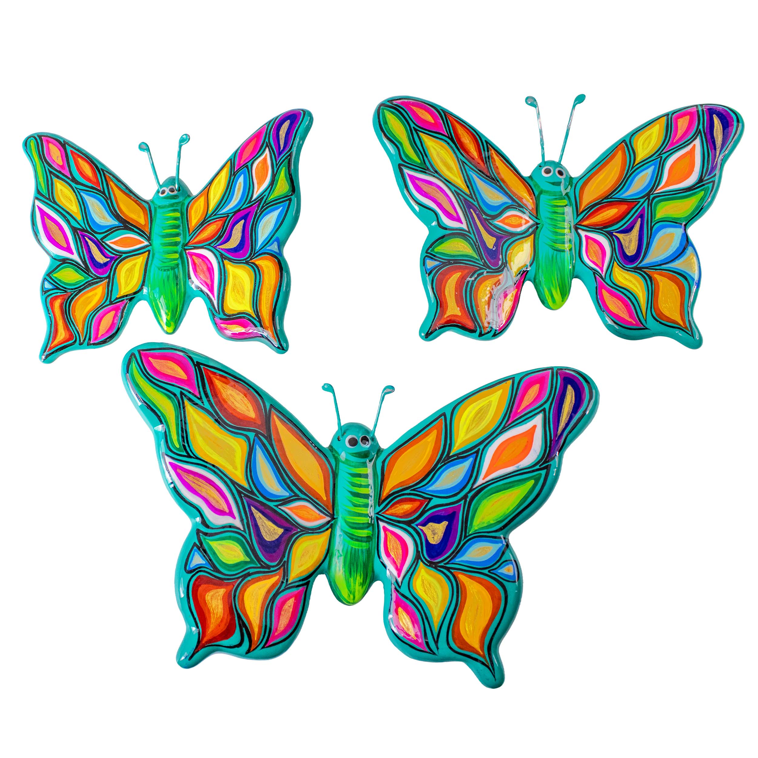 Hand-Painted Xalitla Butterfly Set of 3 Wall Decor