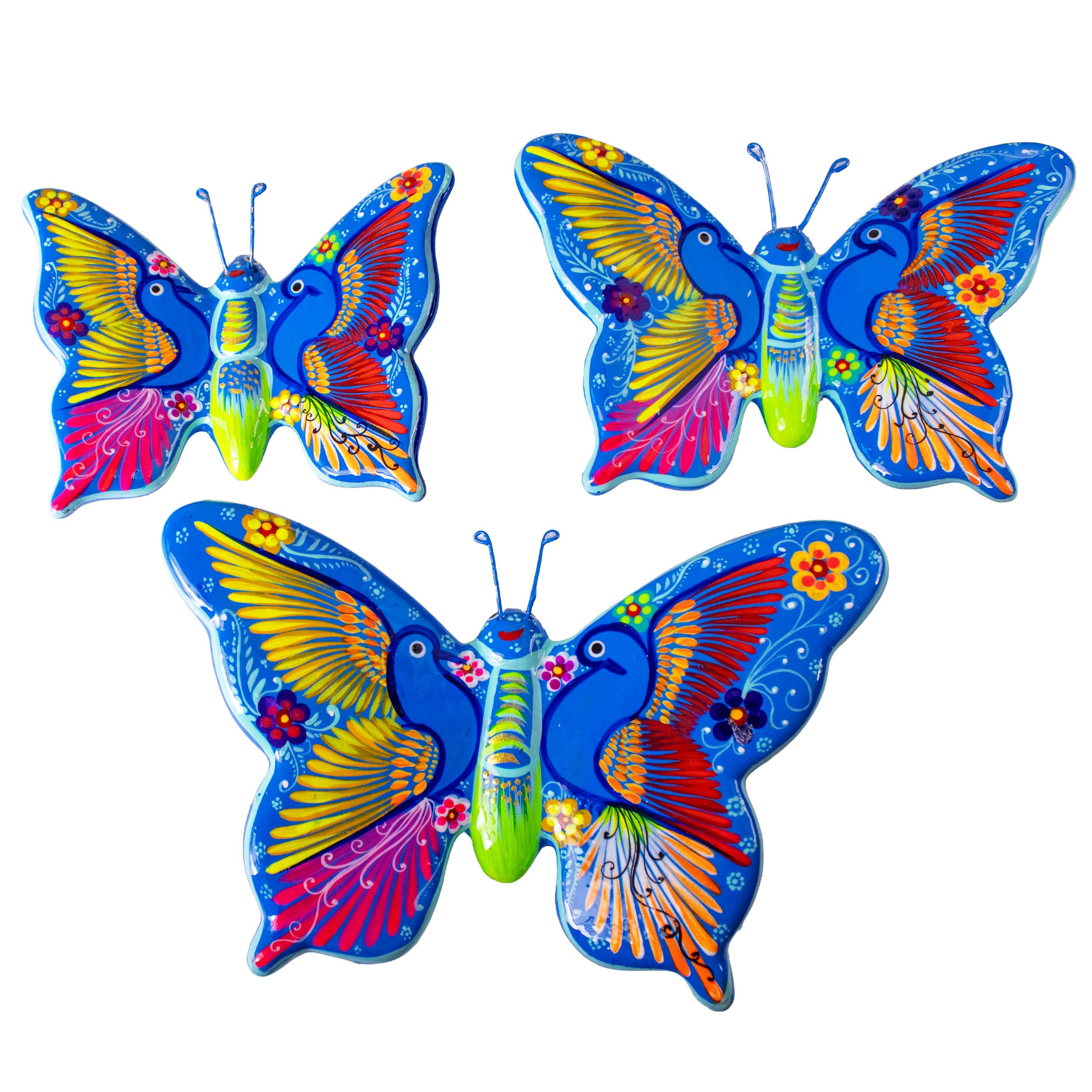Hand-Painted Xalitla Butterfly Set of 3 Wall Decor