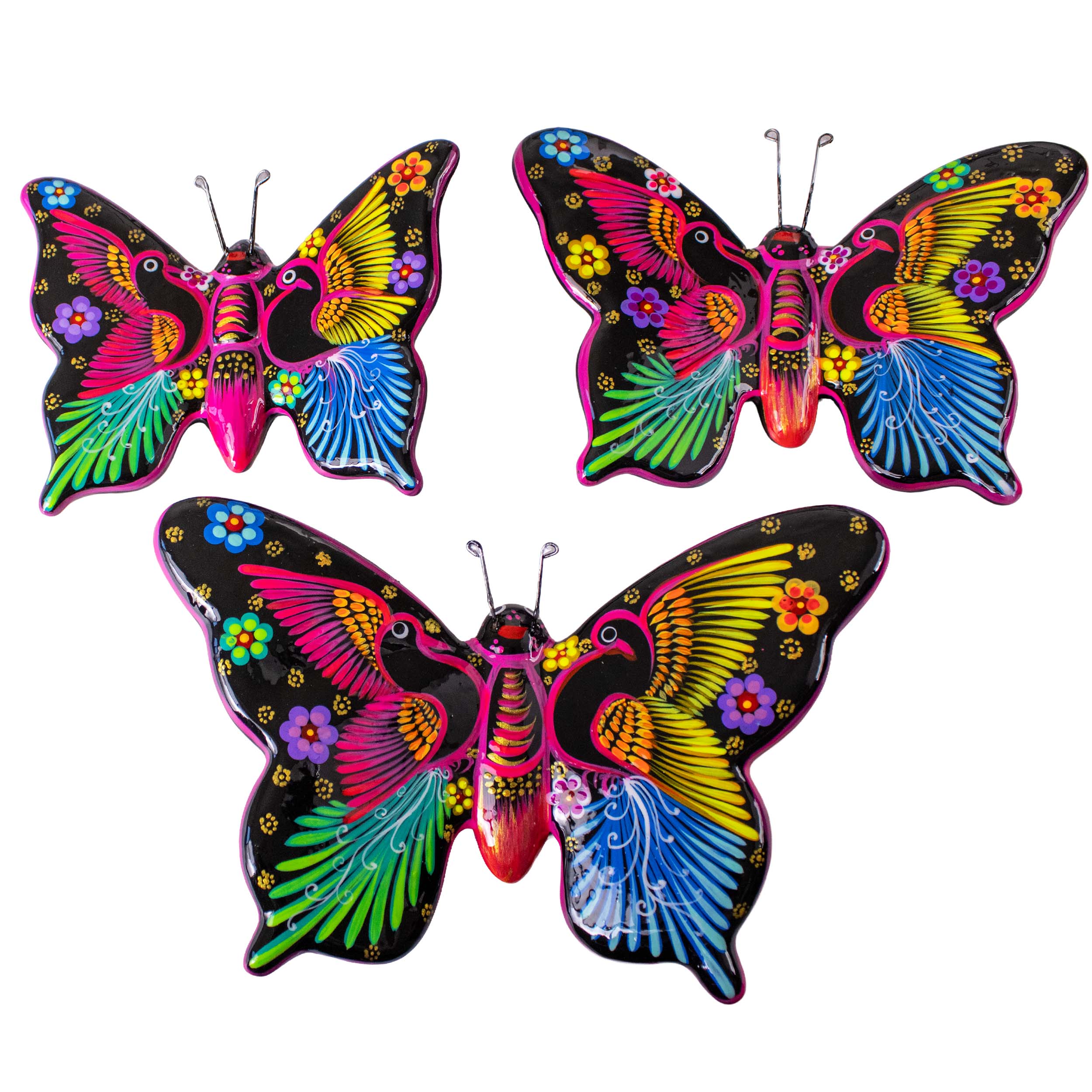 Hand-Painted Xalitla Butterfly Set of 3 Wall Decor