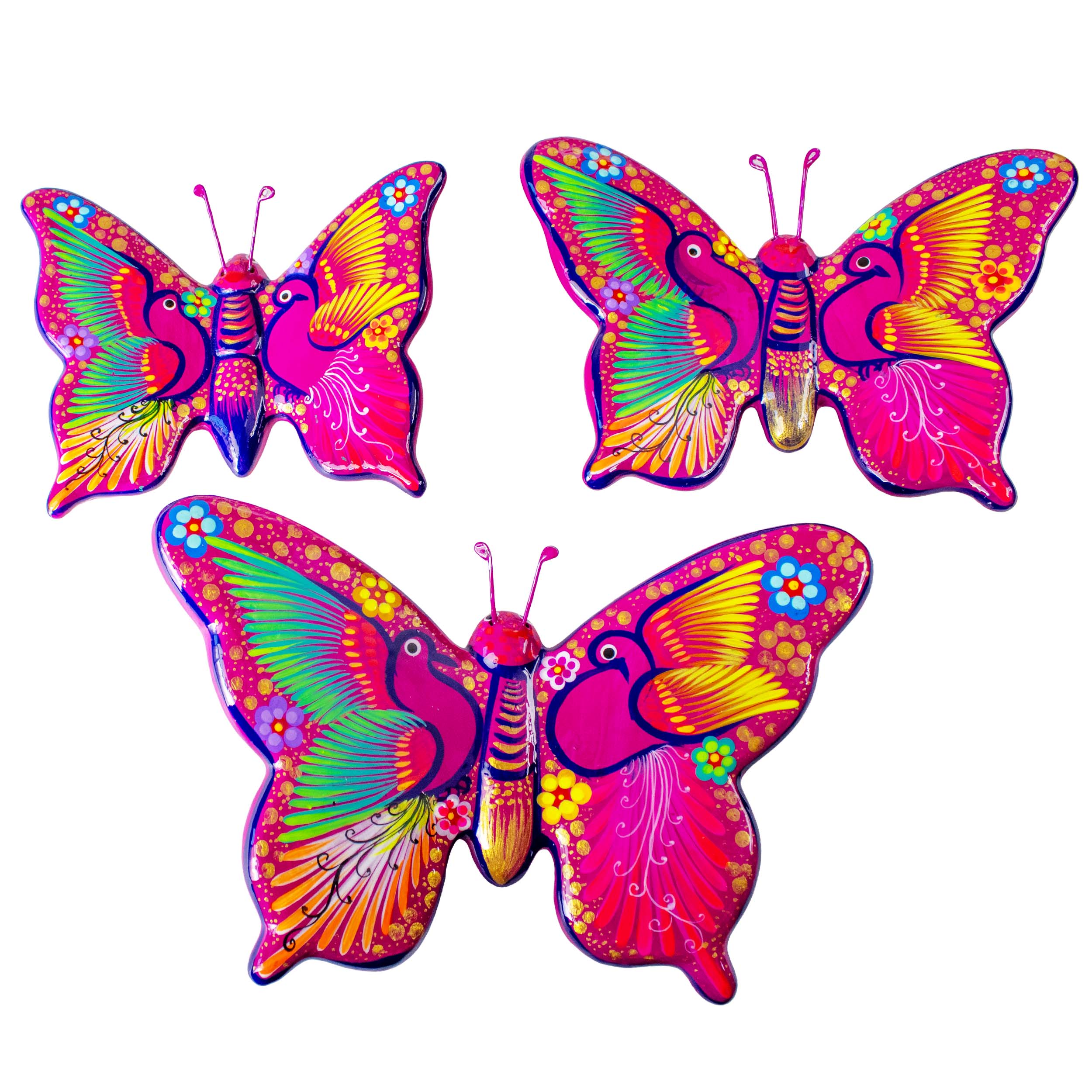 Hand-Painted Xalitla Butterfly Set of 3 Wall Decor