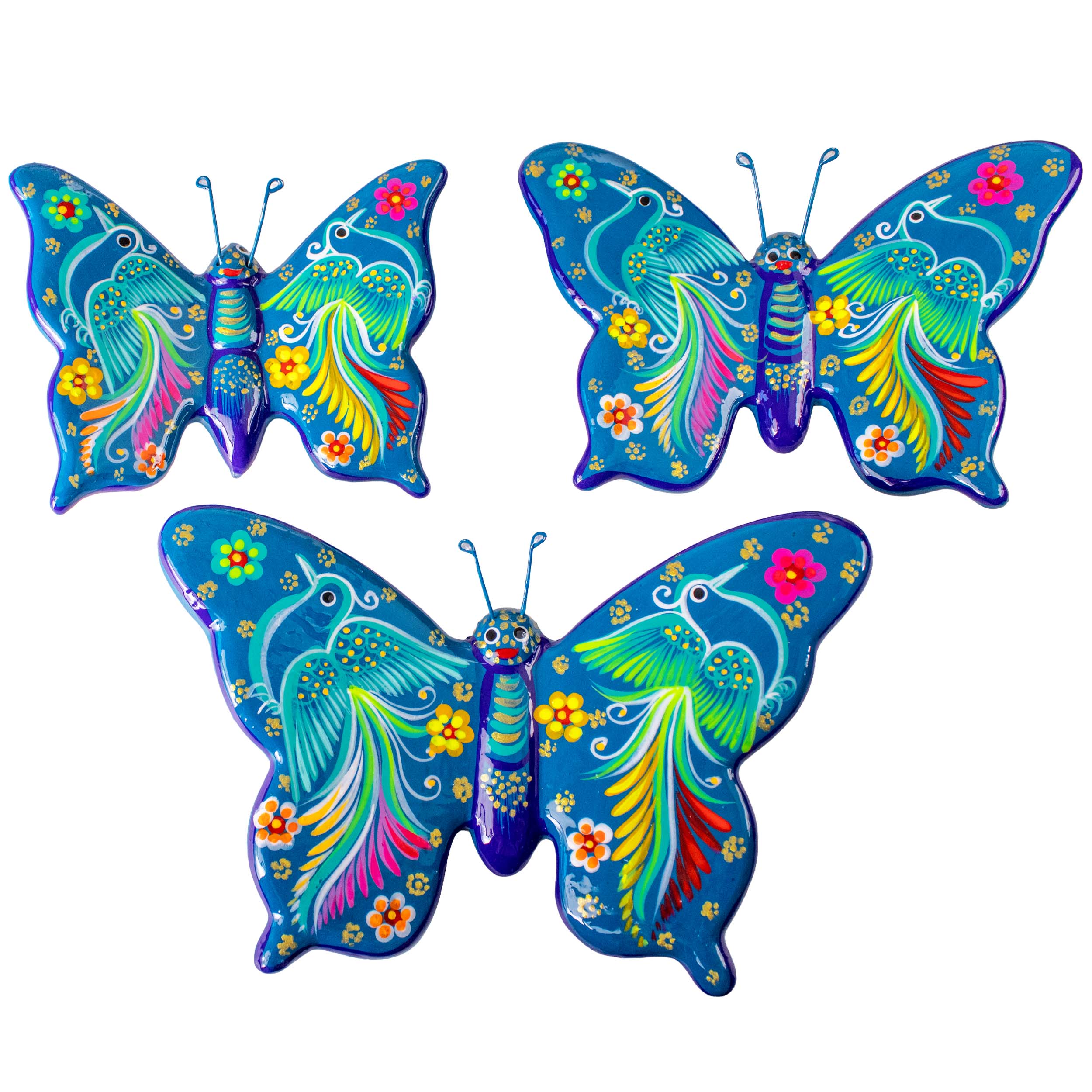 Hand-Painted Xalitla Butterfly Set of 3 Wall Decor