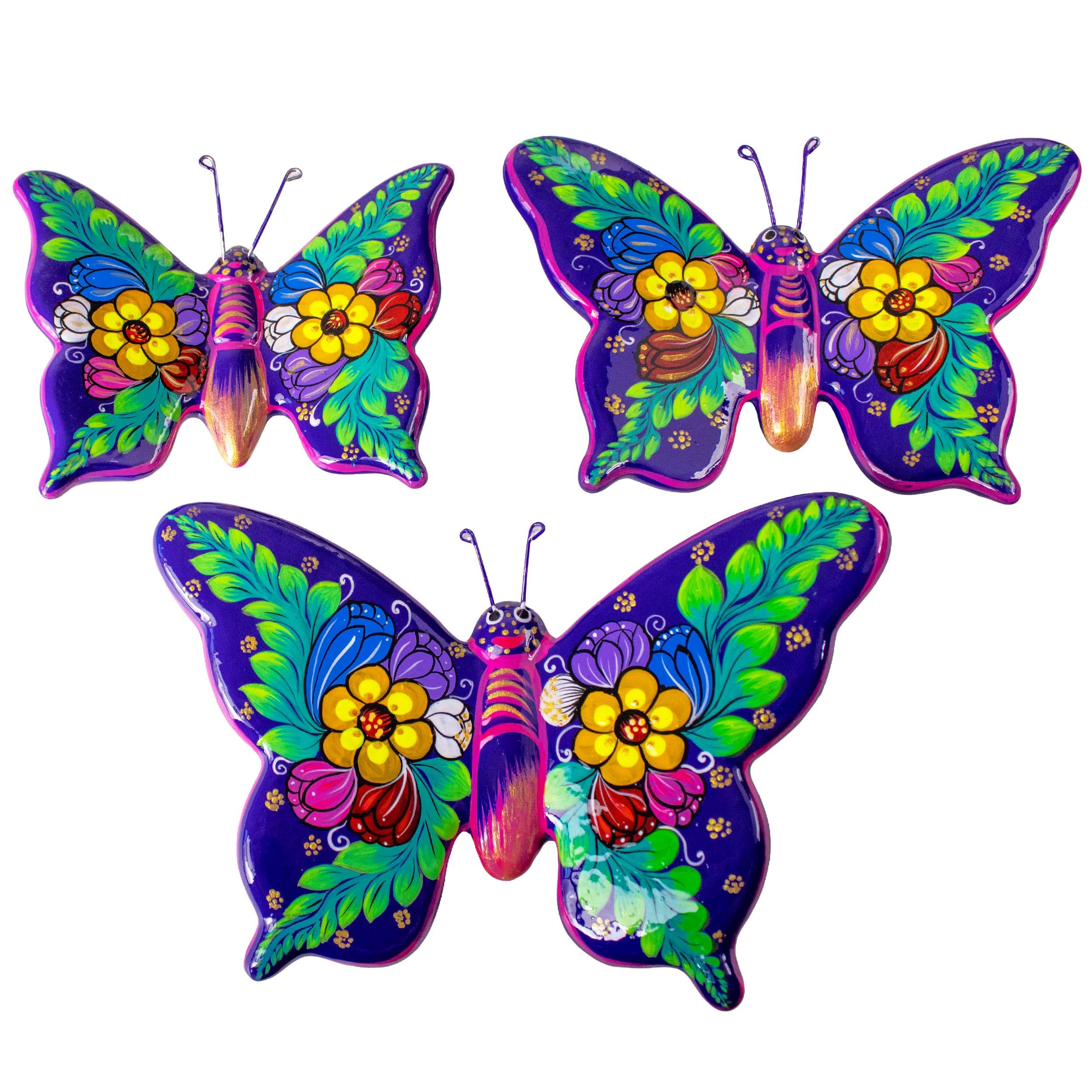Hand-Painted Xalitla Butterfly Set of 3 Wall Decor