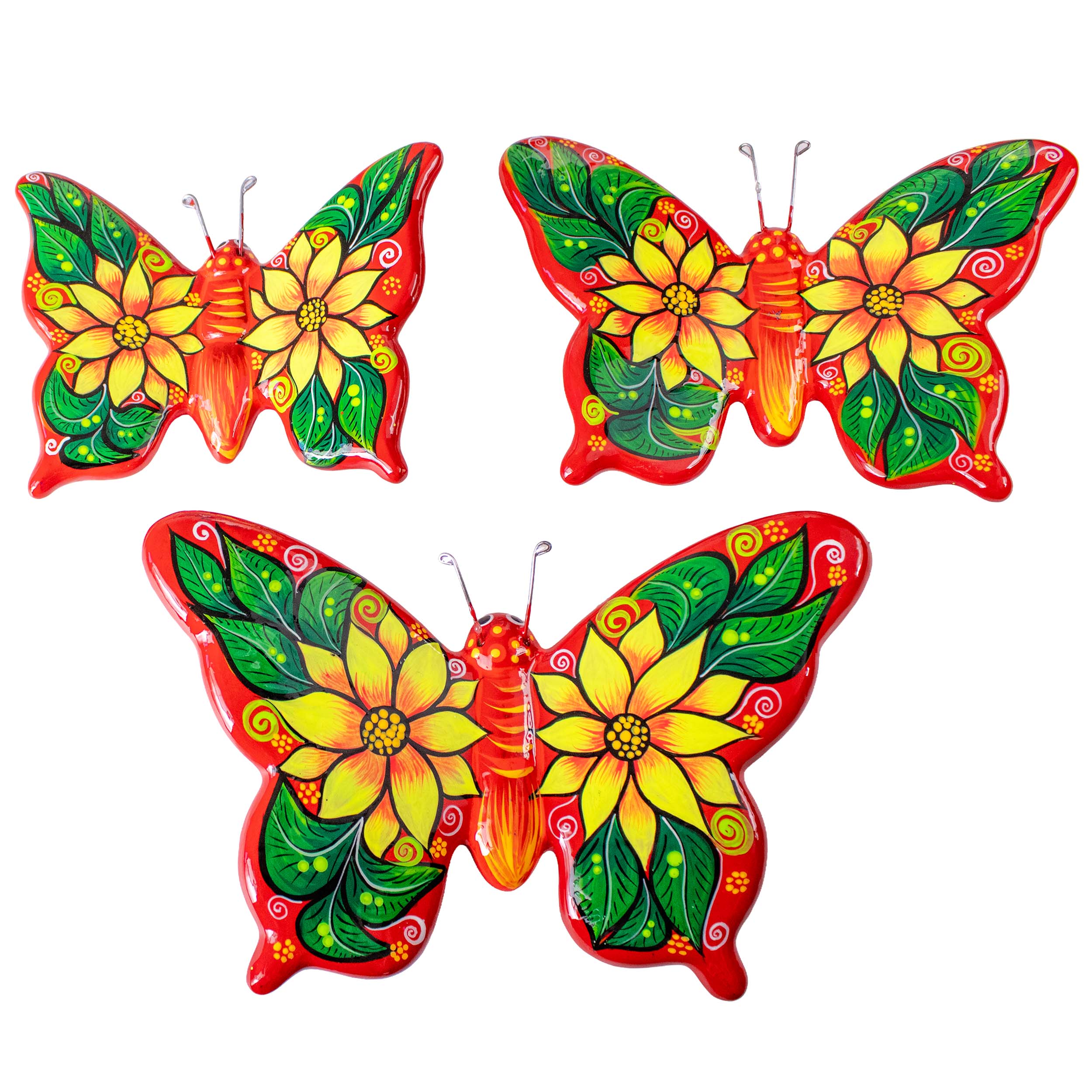 Hand-Painted Xalitla Butterfly Set of 3 Wall Decor