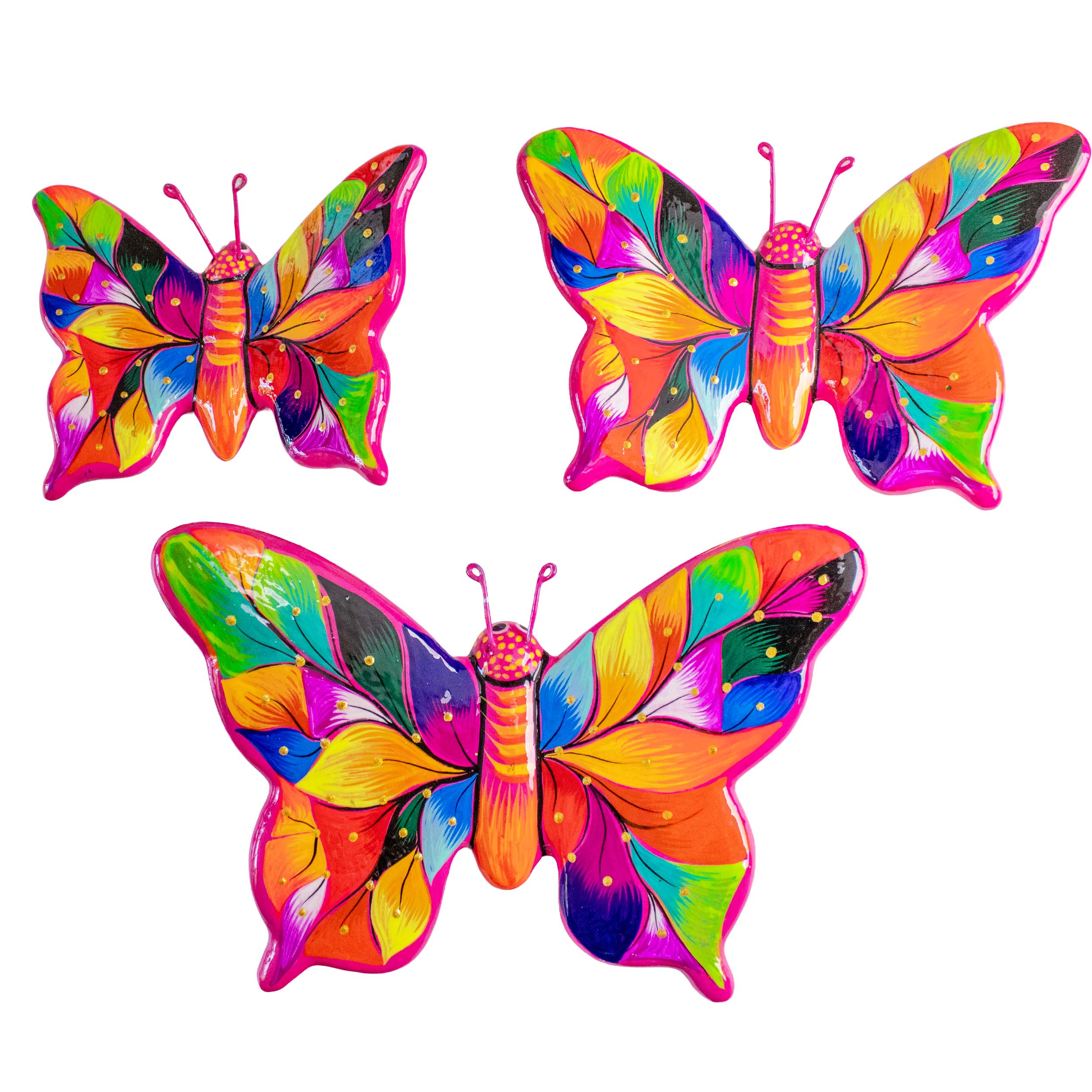 Hand-Painted Xalitla Butterfly Set of 3 Wall Decor