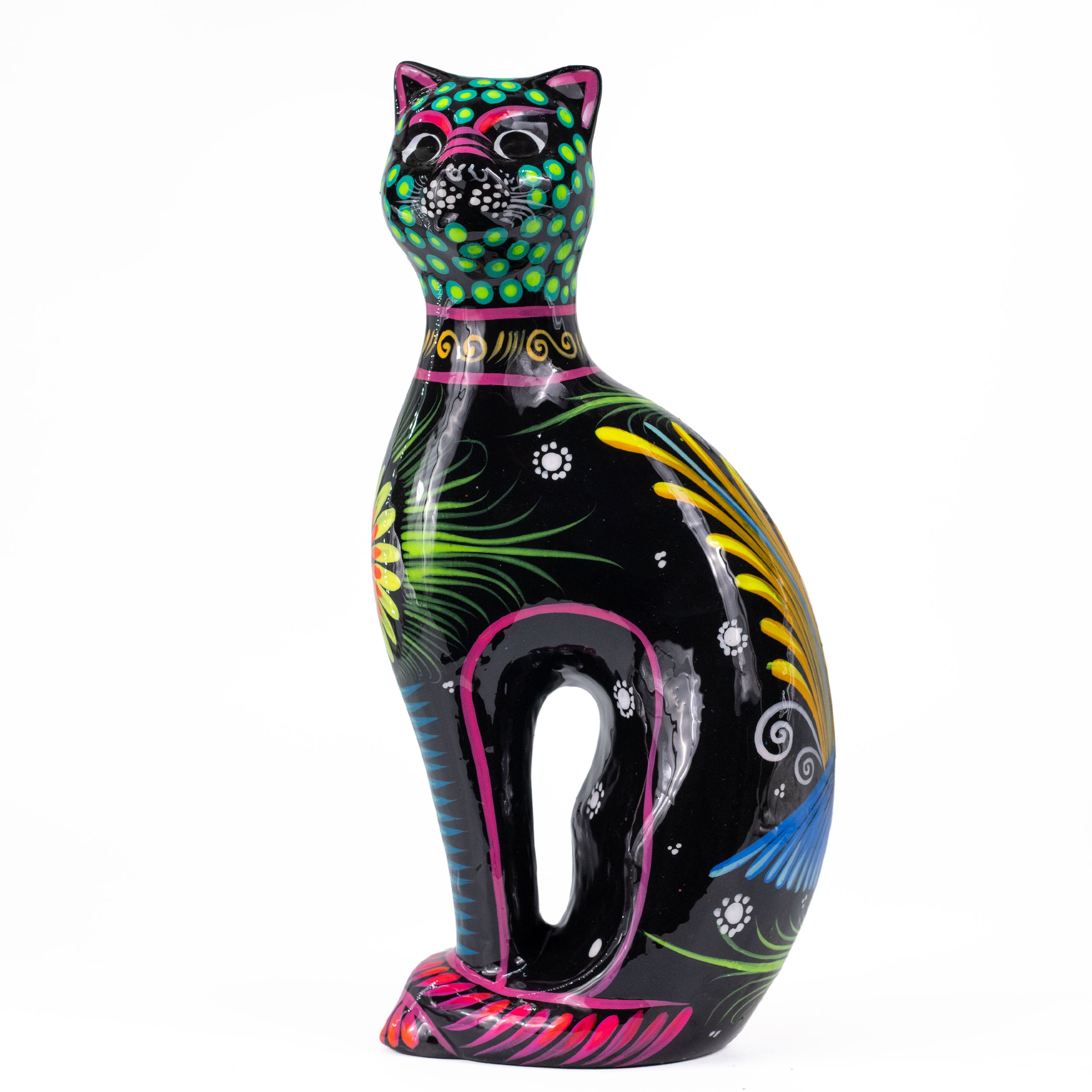Hand-Painted Xalitla Cat Piggybank Sculpture