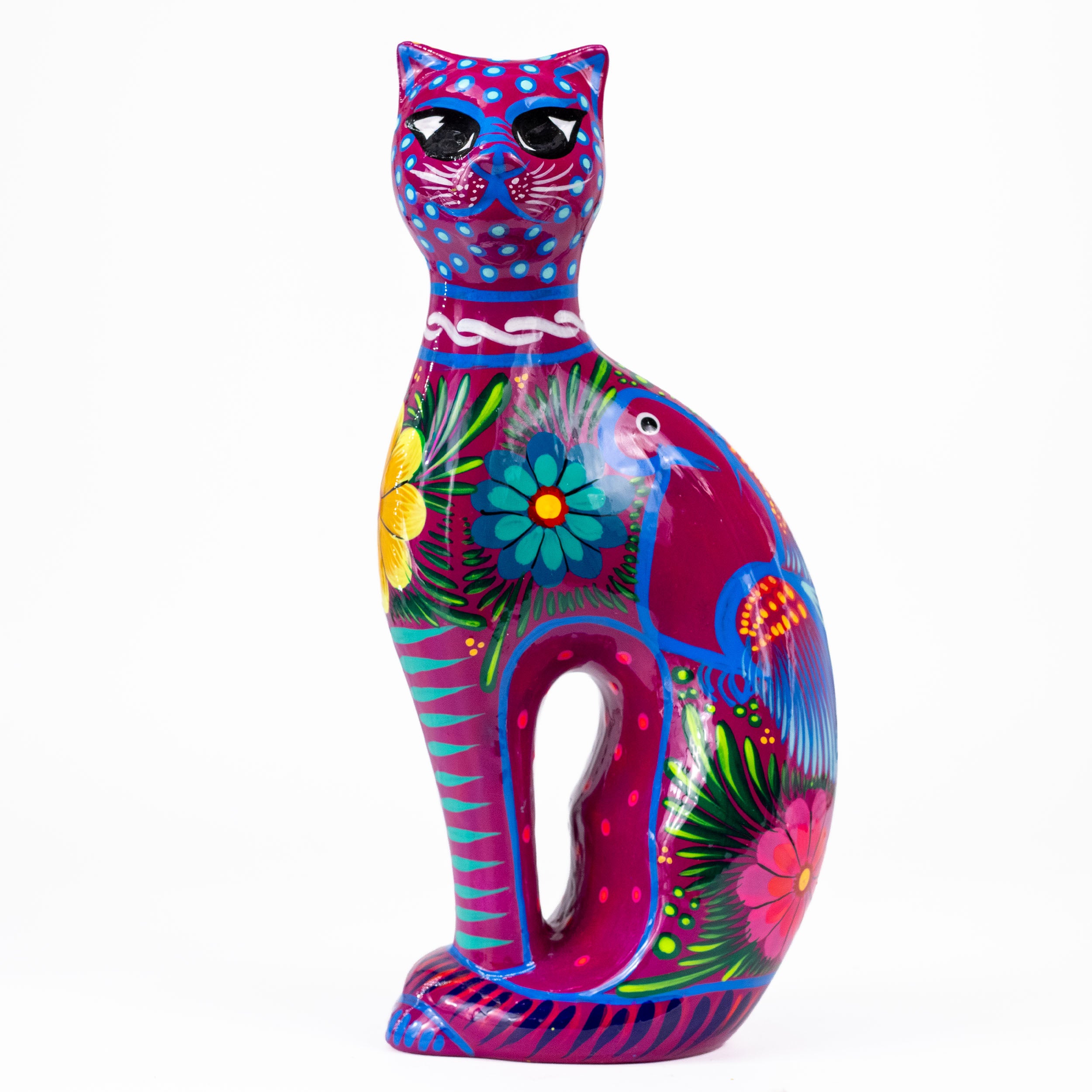 Hand-Painted Xalitla Cat Piggybank Sculpture