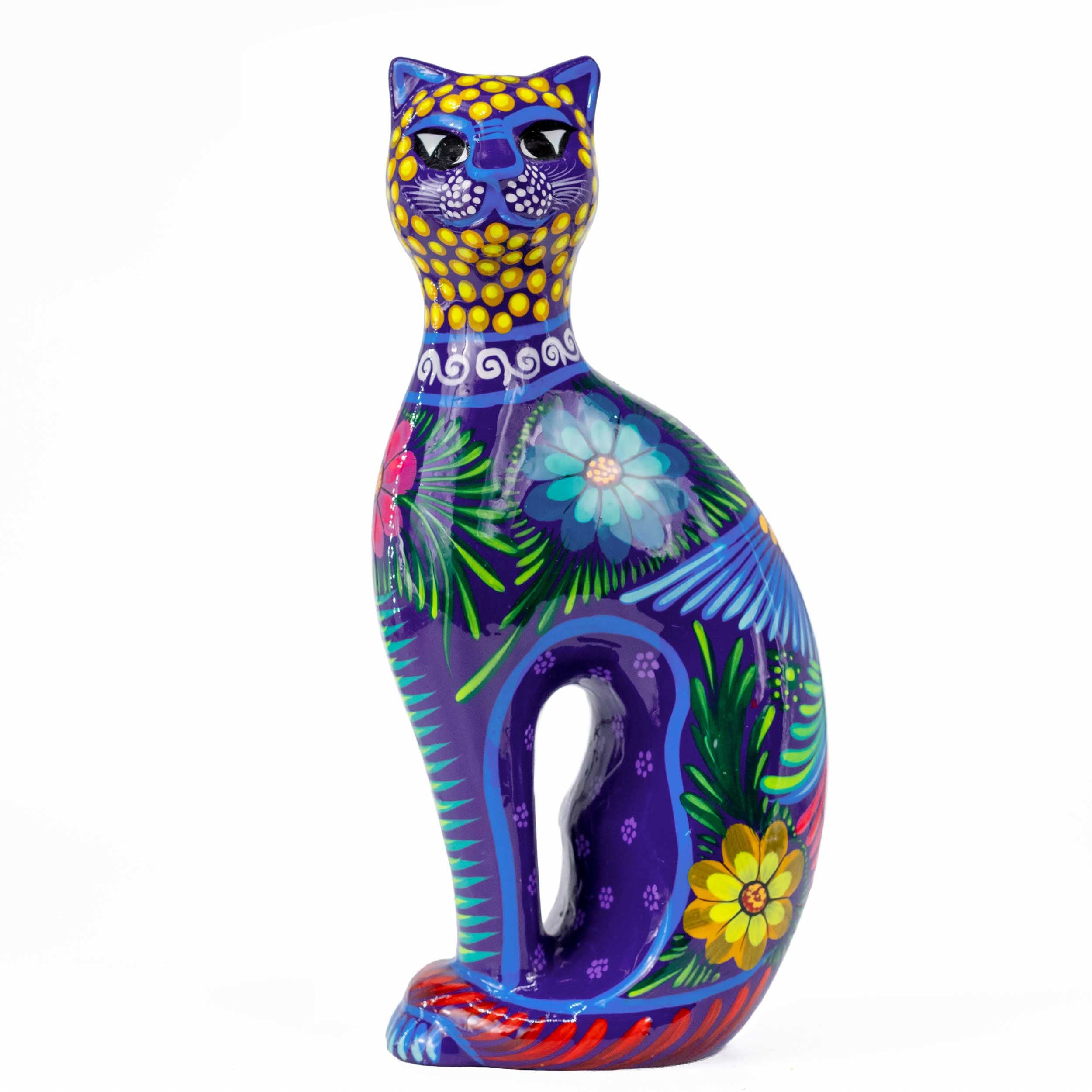 Hand-Painted Xalitla Cat Piggybank Sculpture