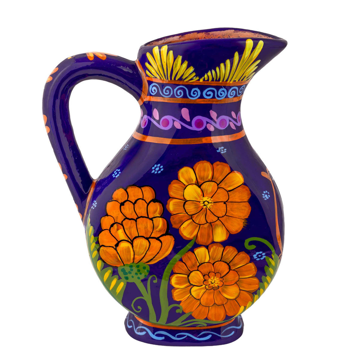 Hand-Painted Cempasuchil Lolo Limited Edition Clay Pitcher
