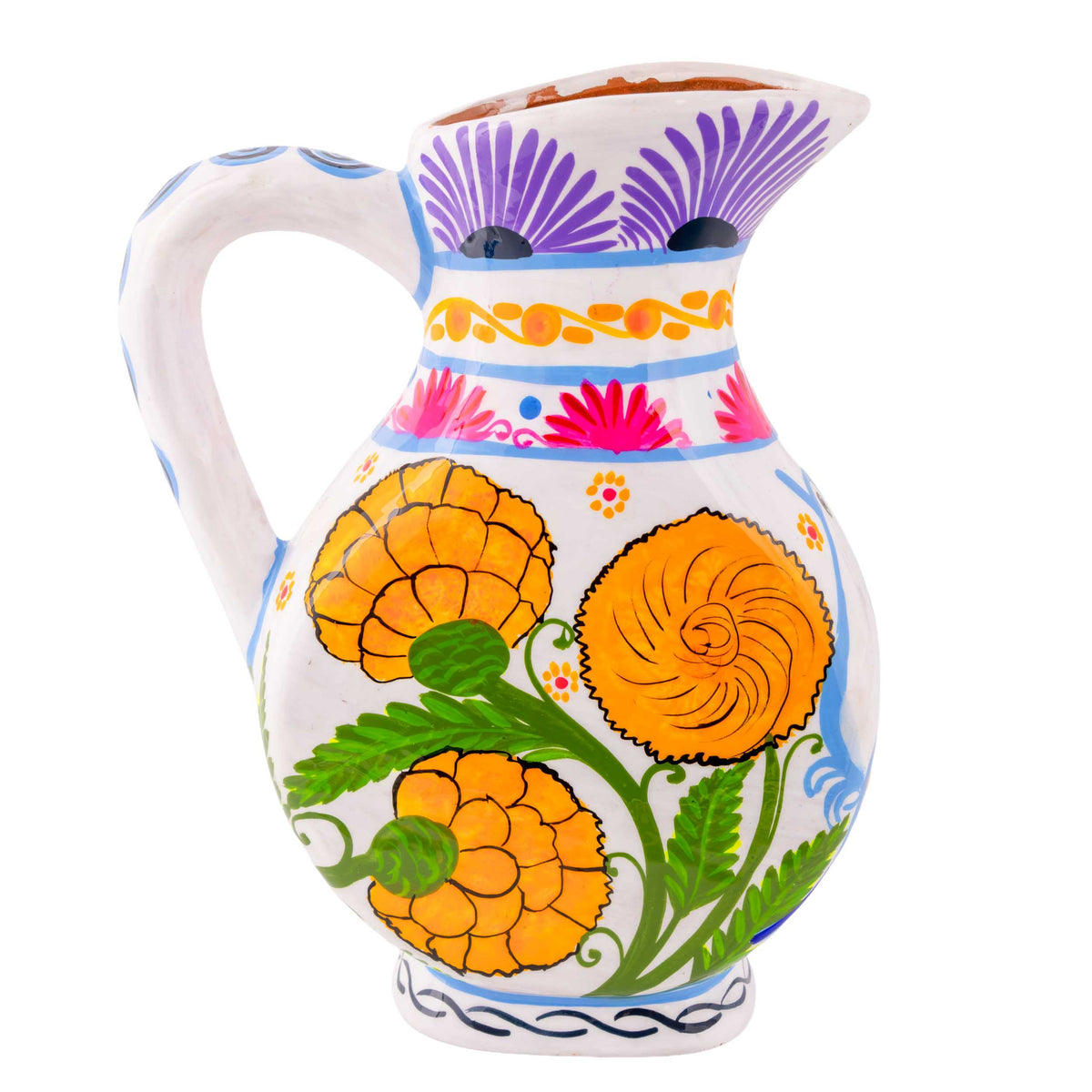 Hand-Painted Cempasuchil Lolo Limited Edition Clay Pitcher