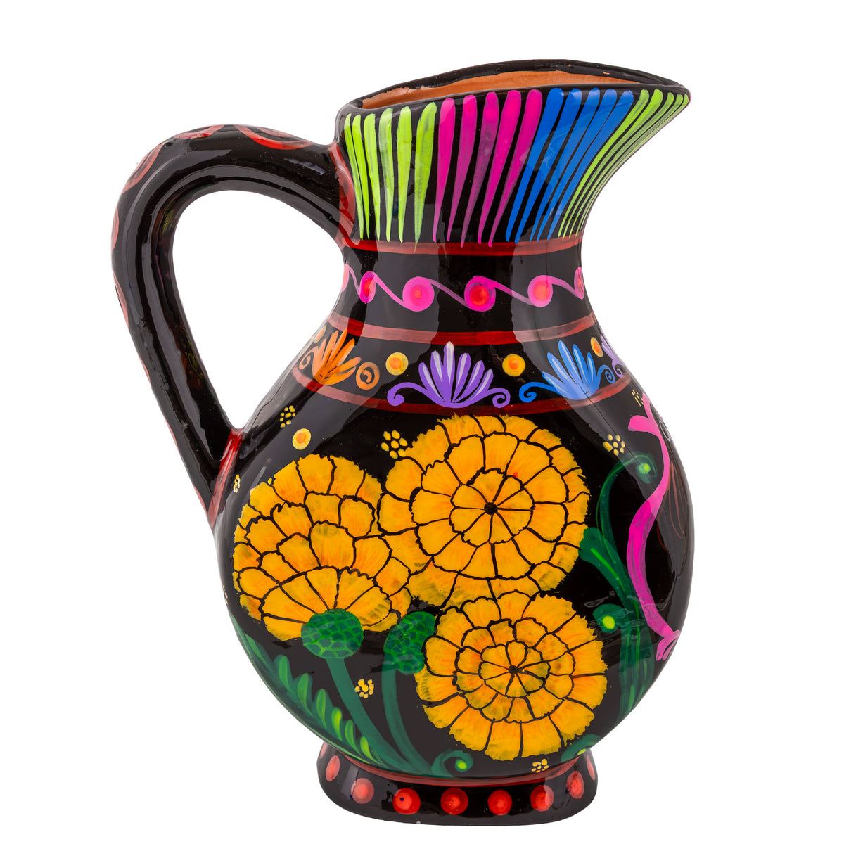 Hand-Painted Cempasuchil Lolo Limited Edition Clay Pitcher