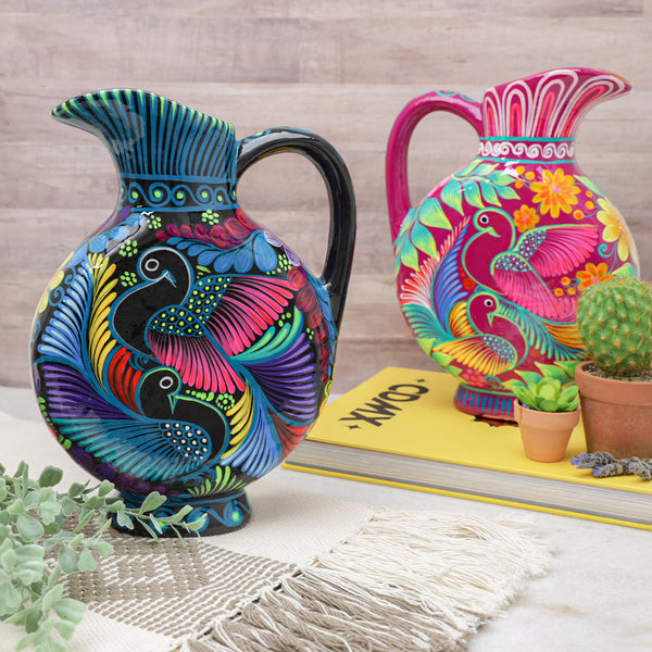 Large Hand-Painted Xalitla Clay Pitcher