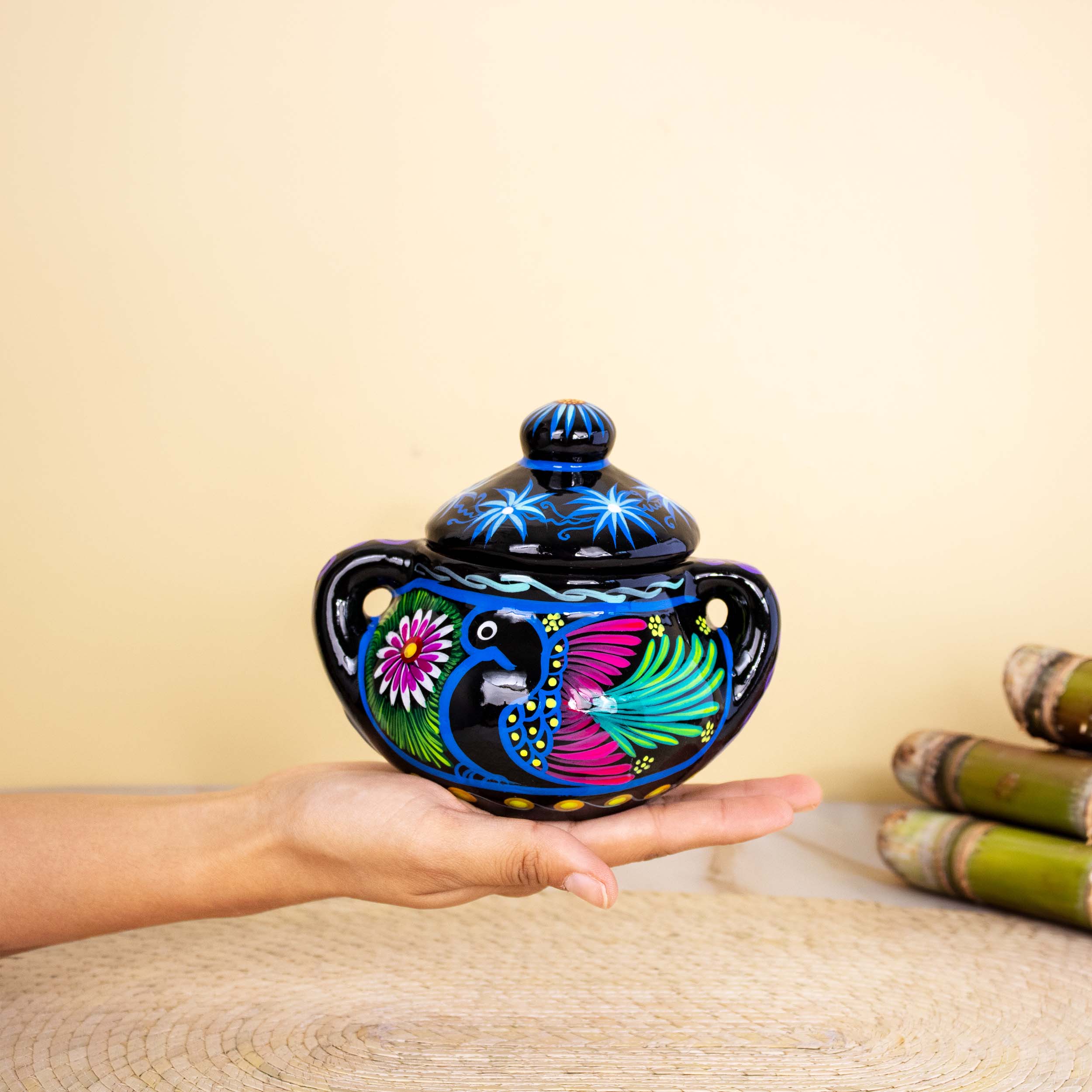 Hand-Painted Xalitla Clay Sugar Bowl