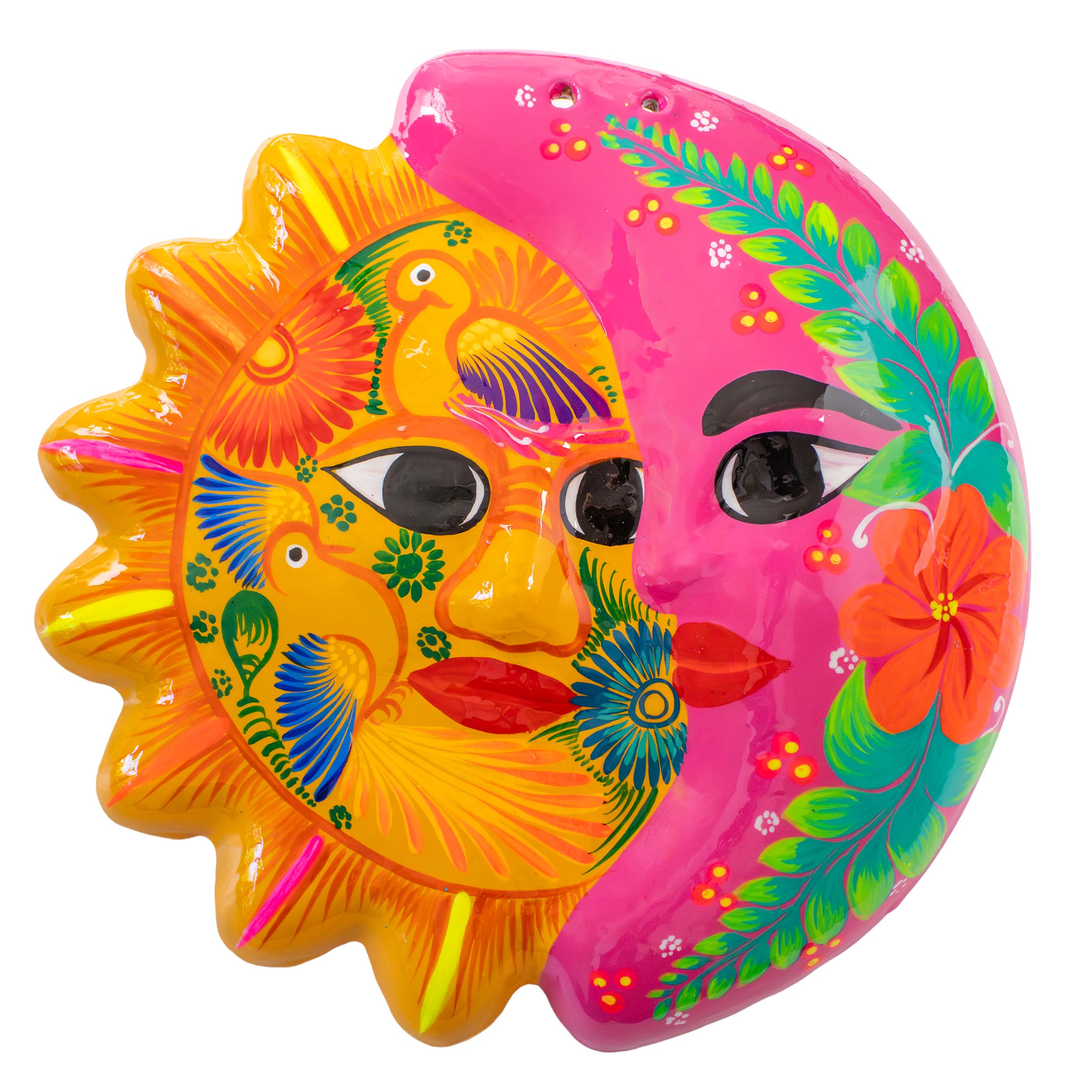 Hand-Painted Xalitla Sun and Moon Clay Wall Decor
