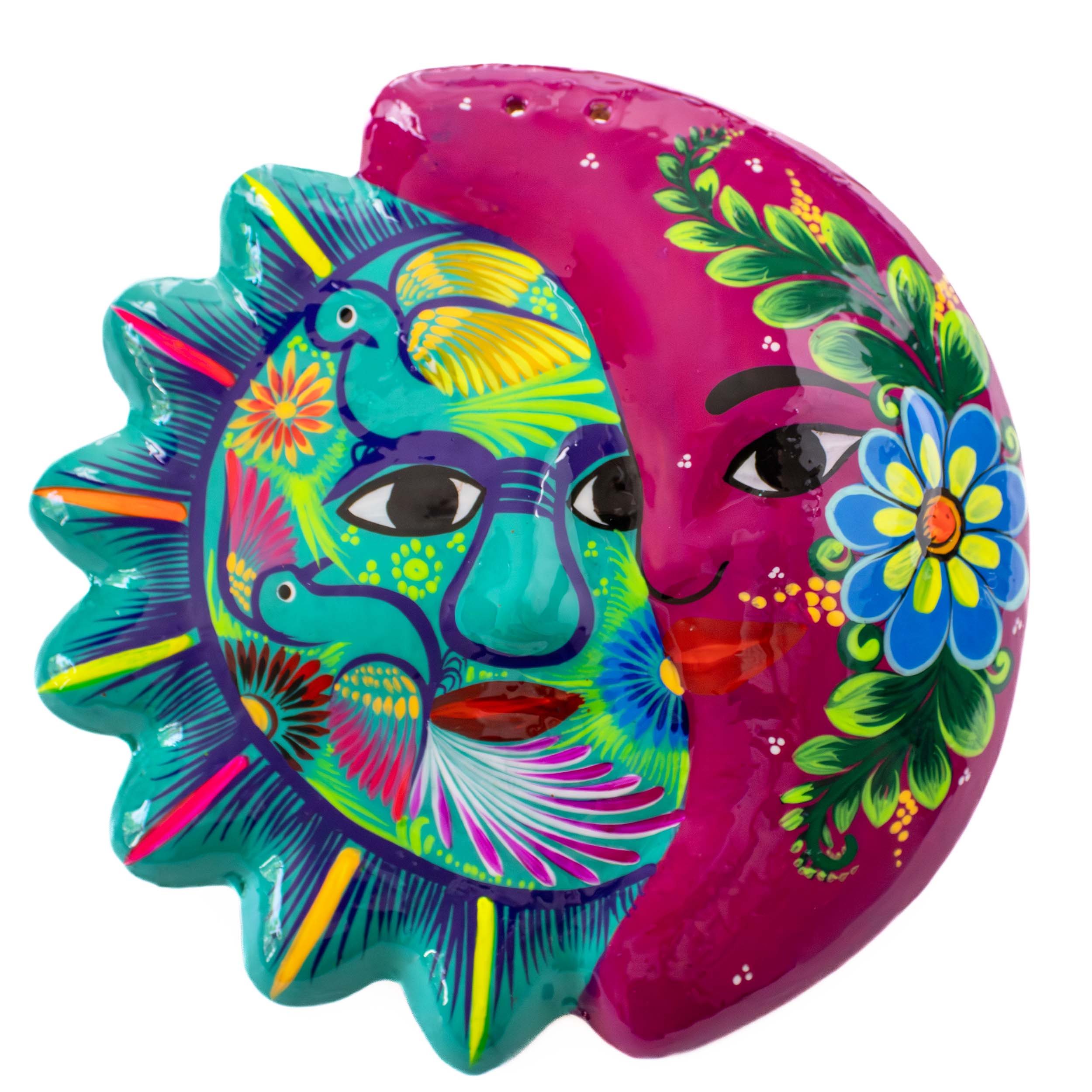 Hand-Painted Xalitla Sun and Moon Clay Wall Decor